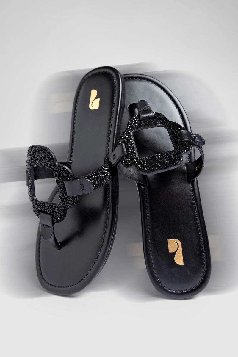 Larroudé Margherita Crystal Thong Sandal Black Suede outlook