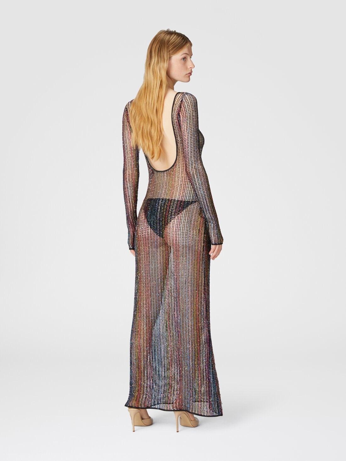 Long cover-up in mesh with open back - 3