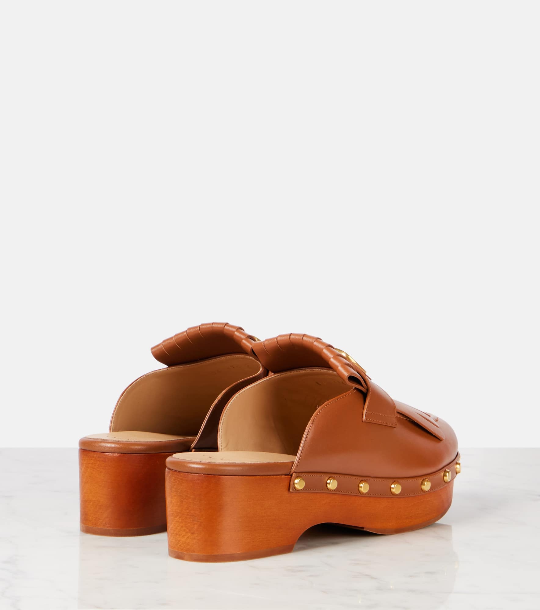 VLogo fringed leather clogs - 2