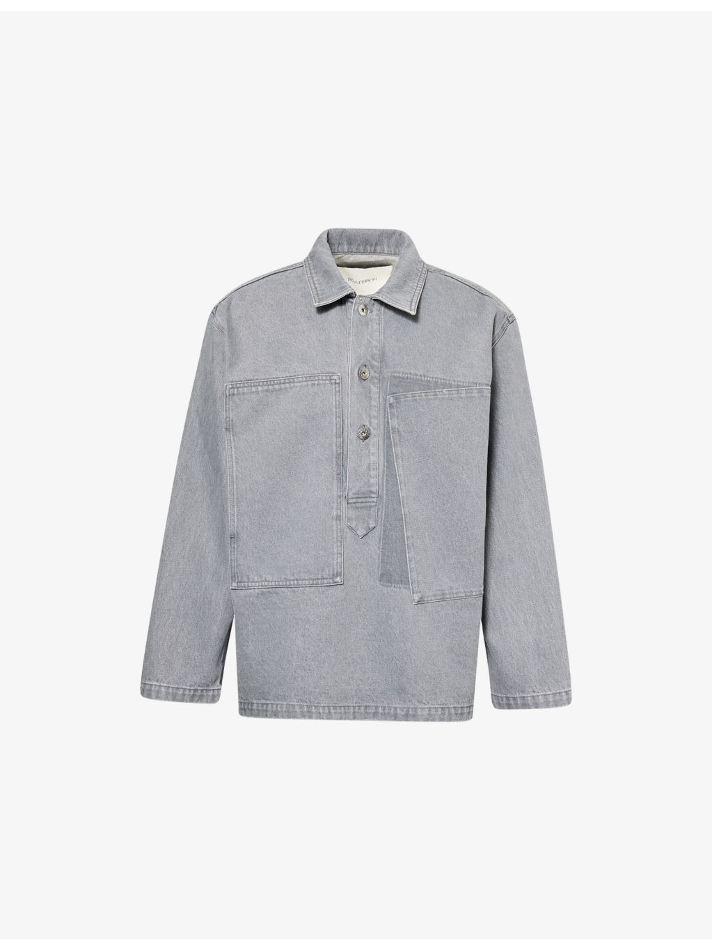 Faded-Wash Patch-Pocket Denim Rugby Shirt - 1