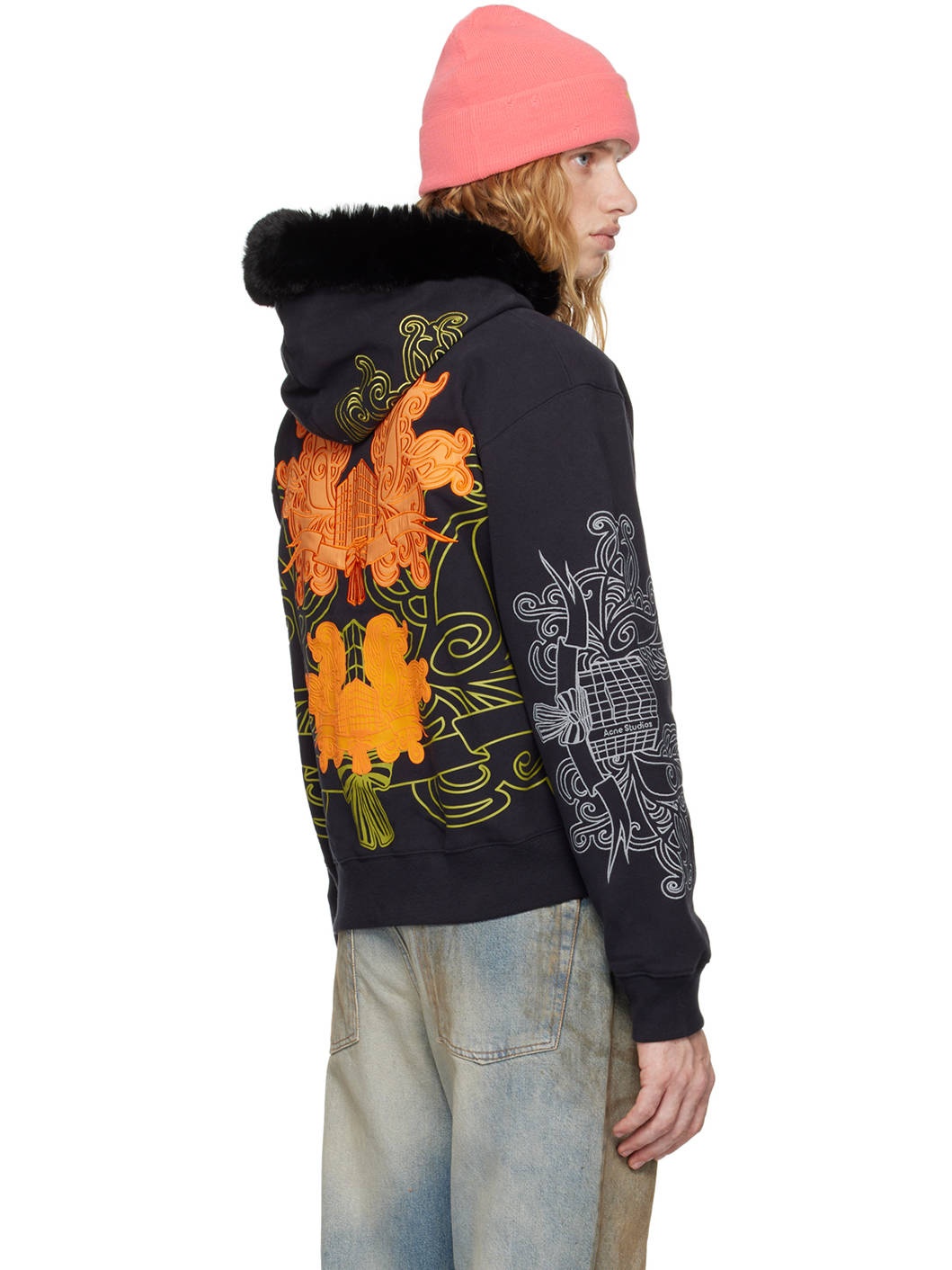 Black Printed Zip Hoodie - 3