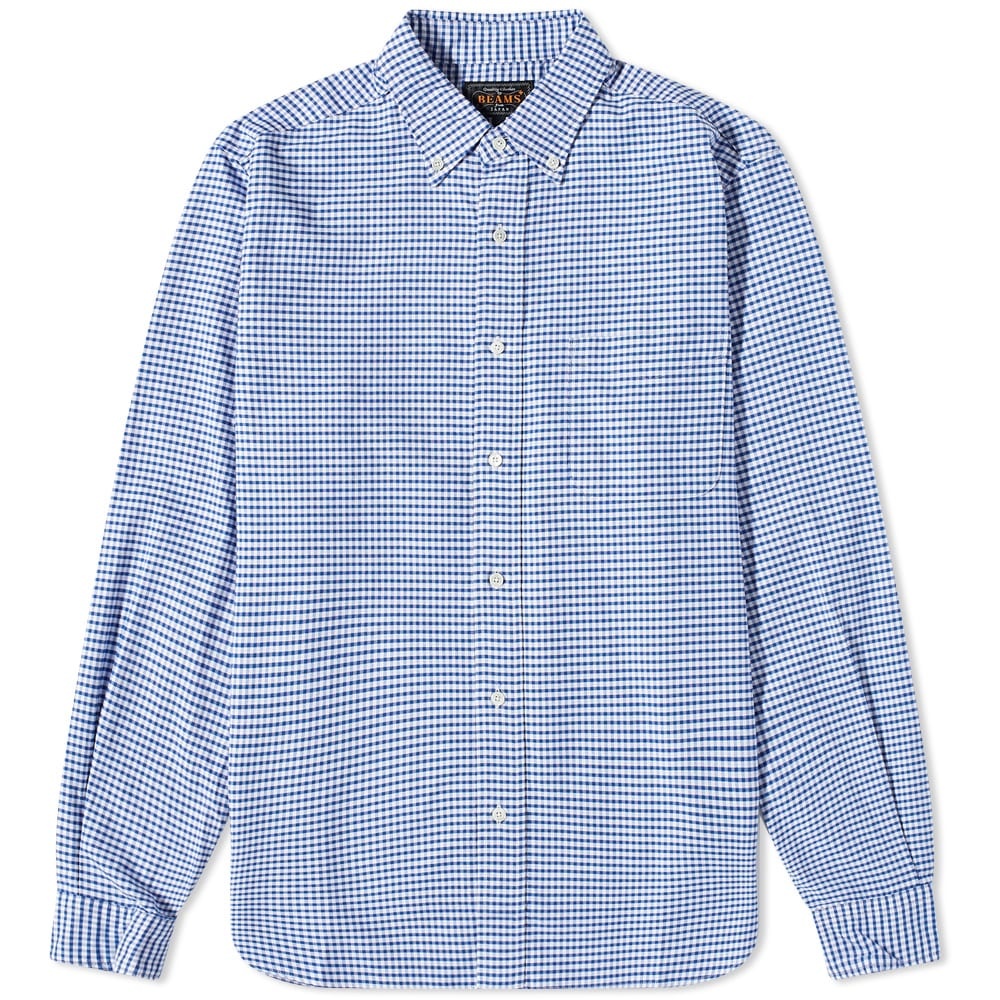 Beams Plus Button Down Gingham Oxford Shirt - 1