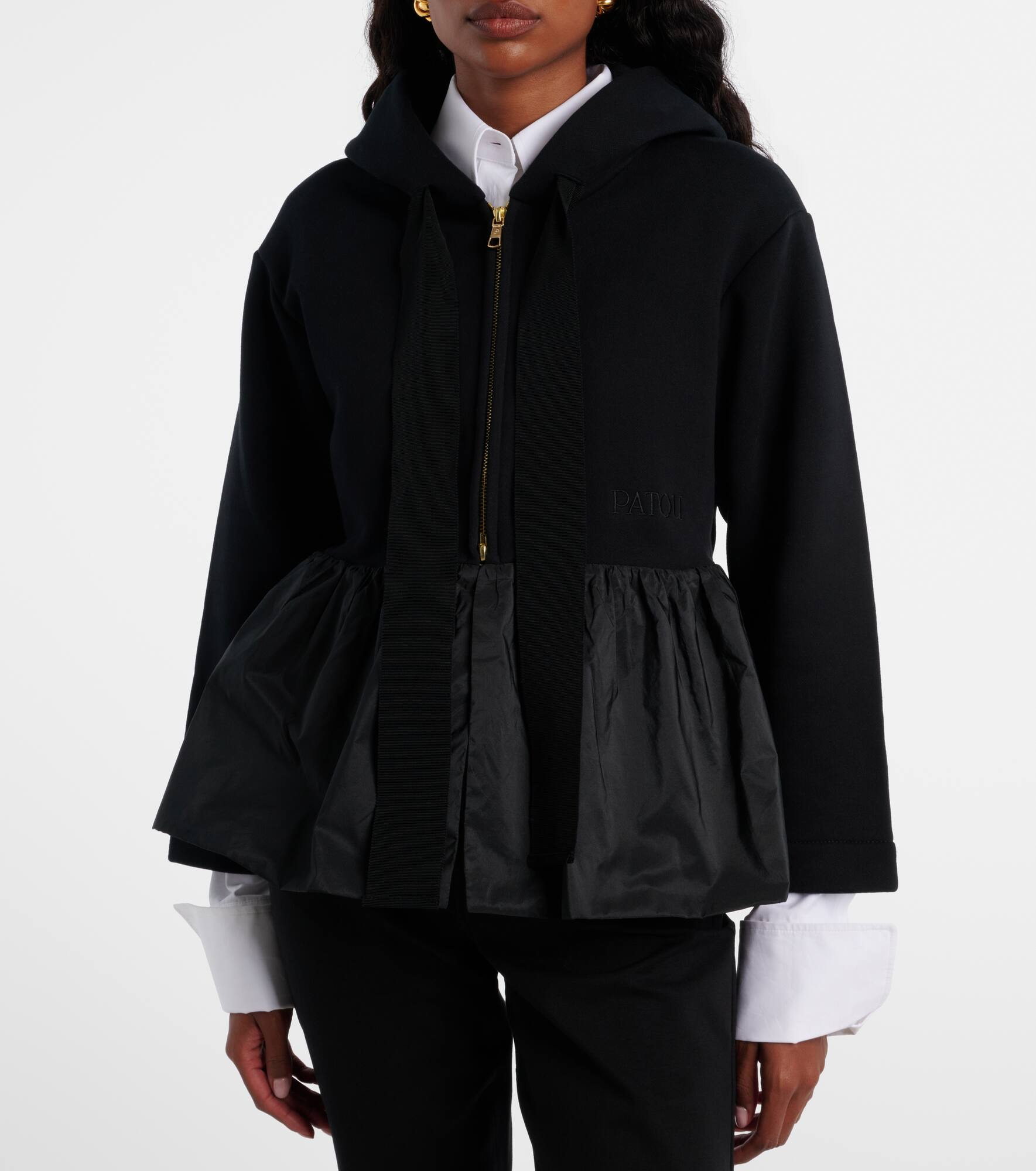 Faille-trimmed cotton jersey zip-up hoodie - 6
