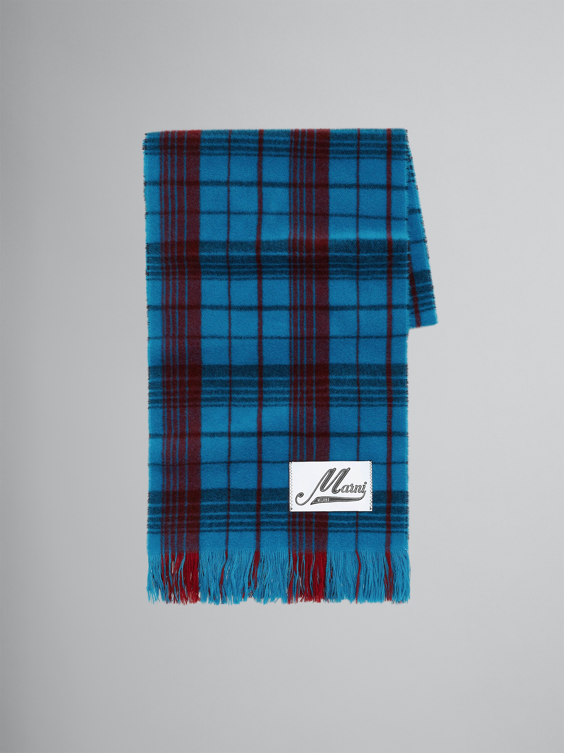 BLUE CHECK WOOL SCARF - 1