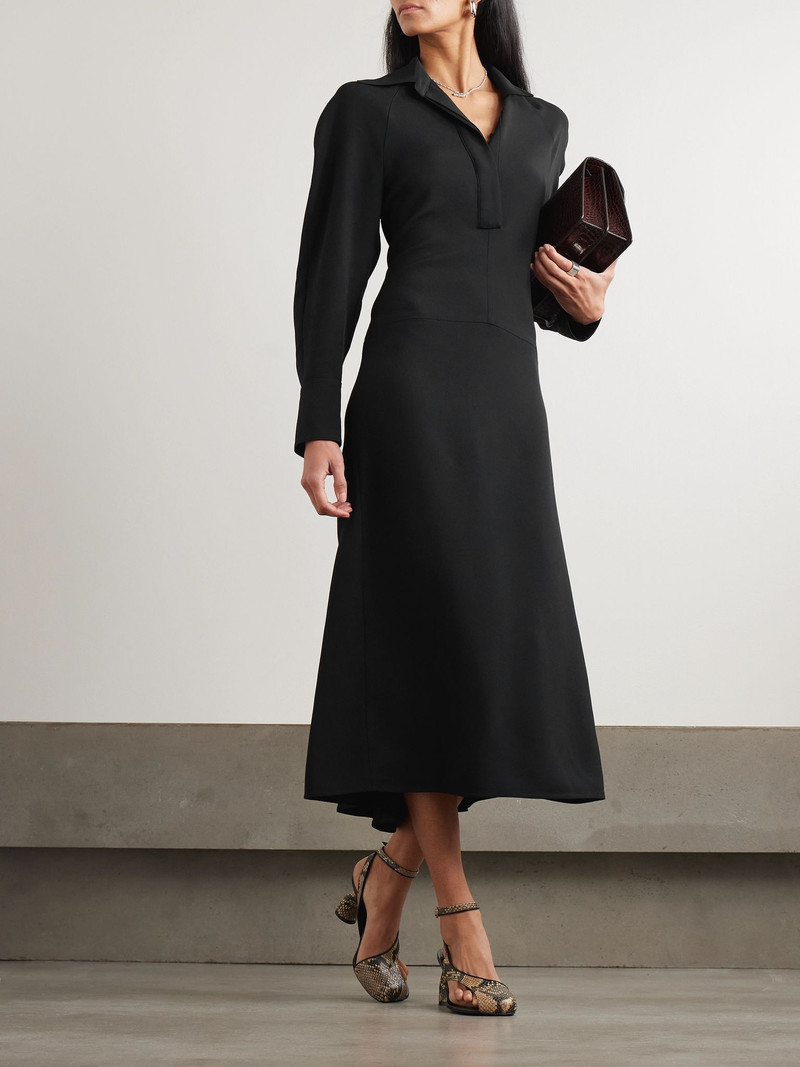 Victoria Beckham Asymmetric gathered crepe shirt dress Black outlook
