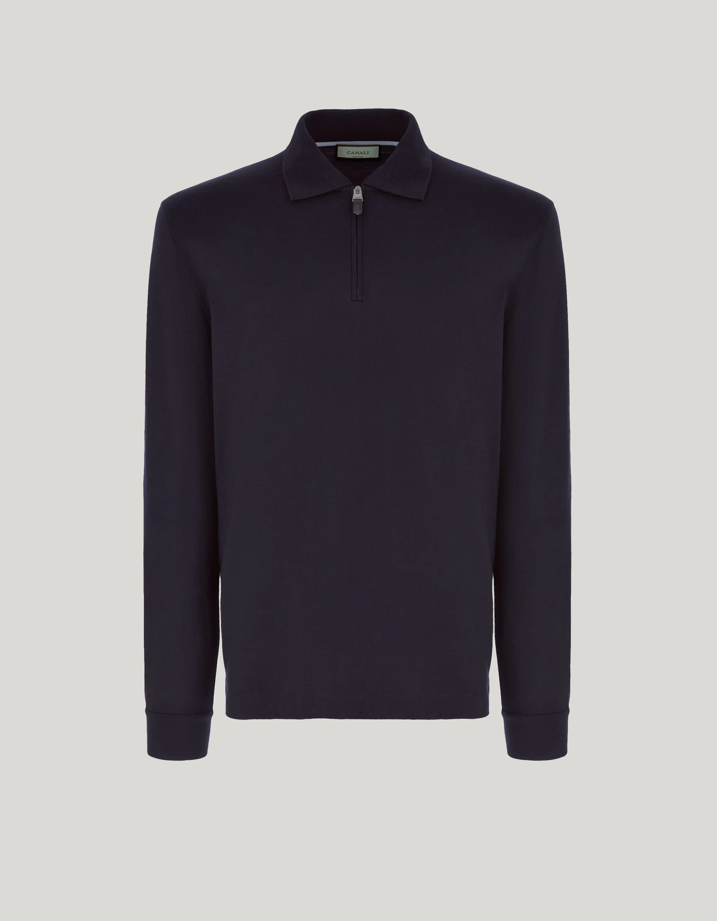 IMPECCABILE NAVY BLUE WOOL ZIPPERED POLO SHIRT - 1