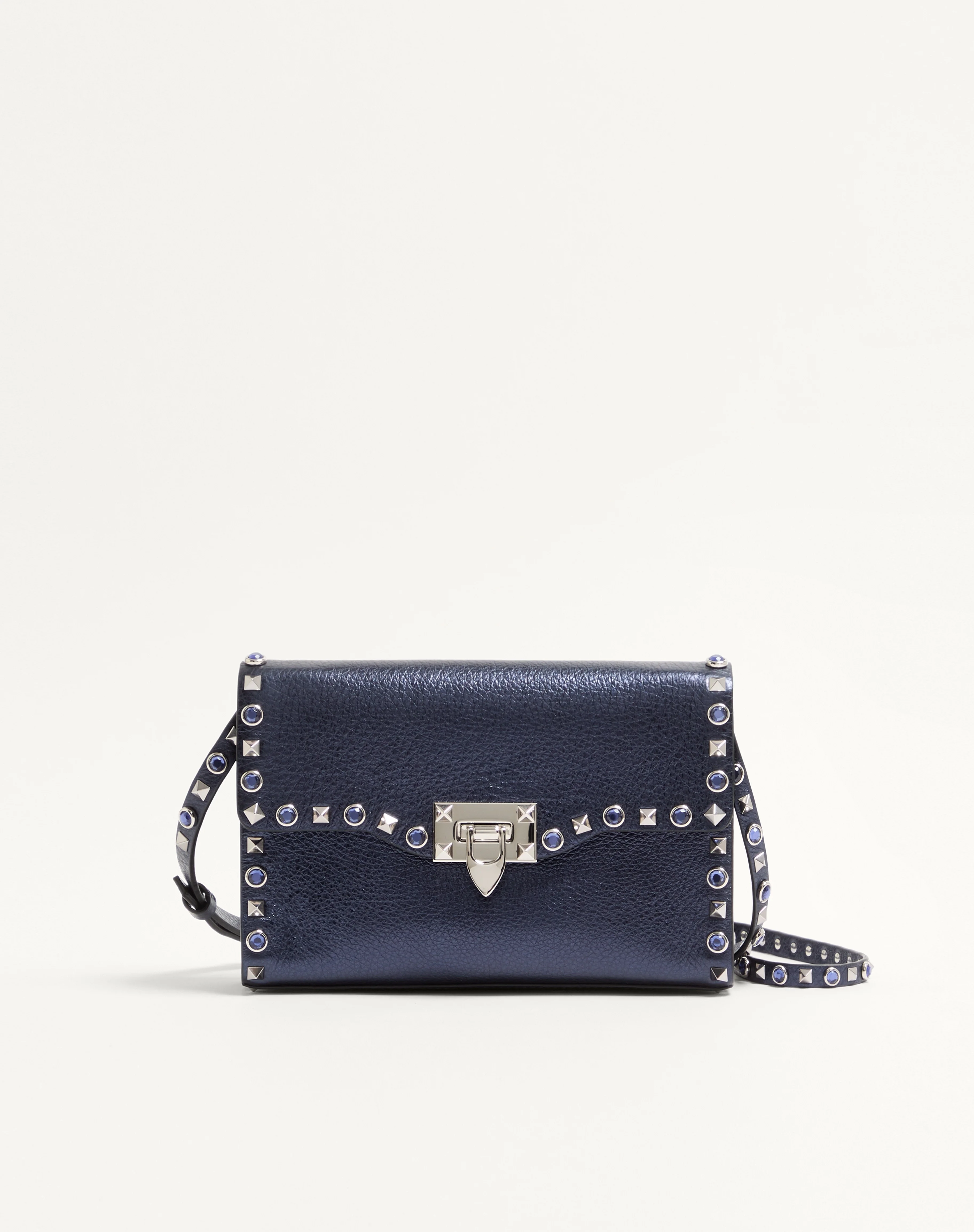 VALENTINO GARAVANI ROCKSTUD SMALL SHOULDER BAG IN LAMINATED CALFSKIN WITH CABOCHON STONES - 1