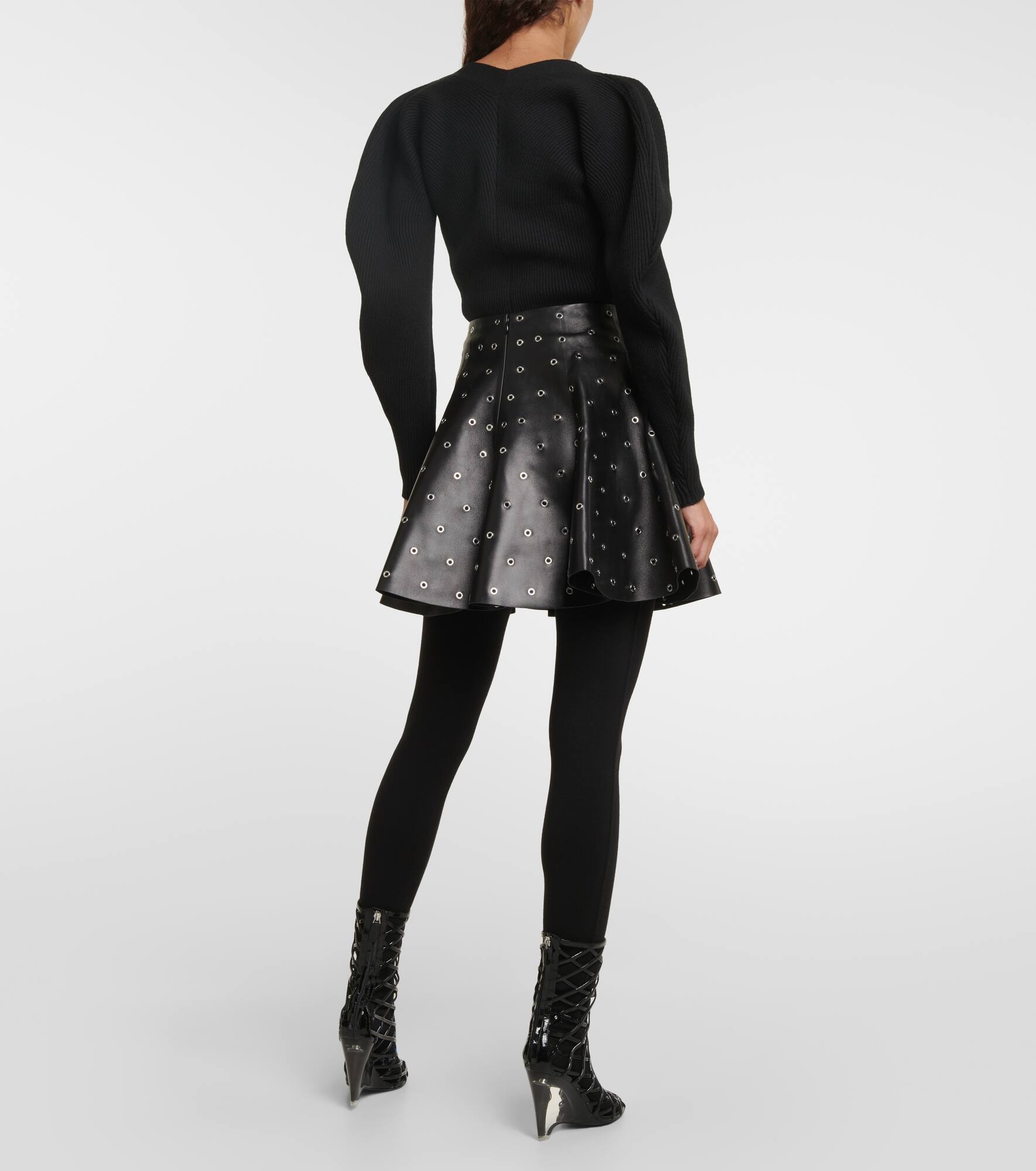 Eyelet embellished leather miniskirt - 3