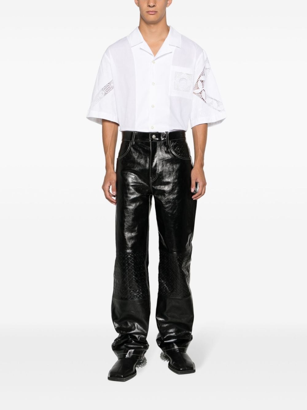 Moonogram leather trousers - 2