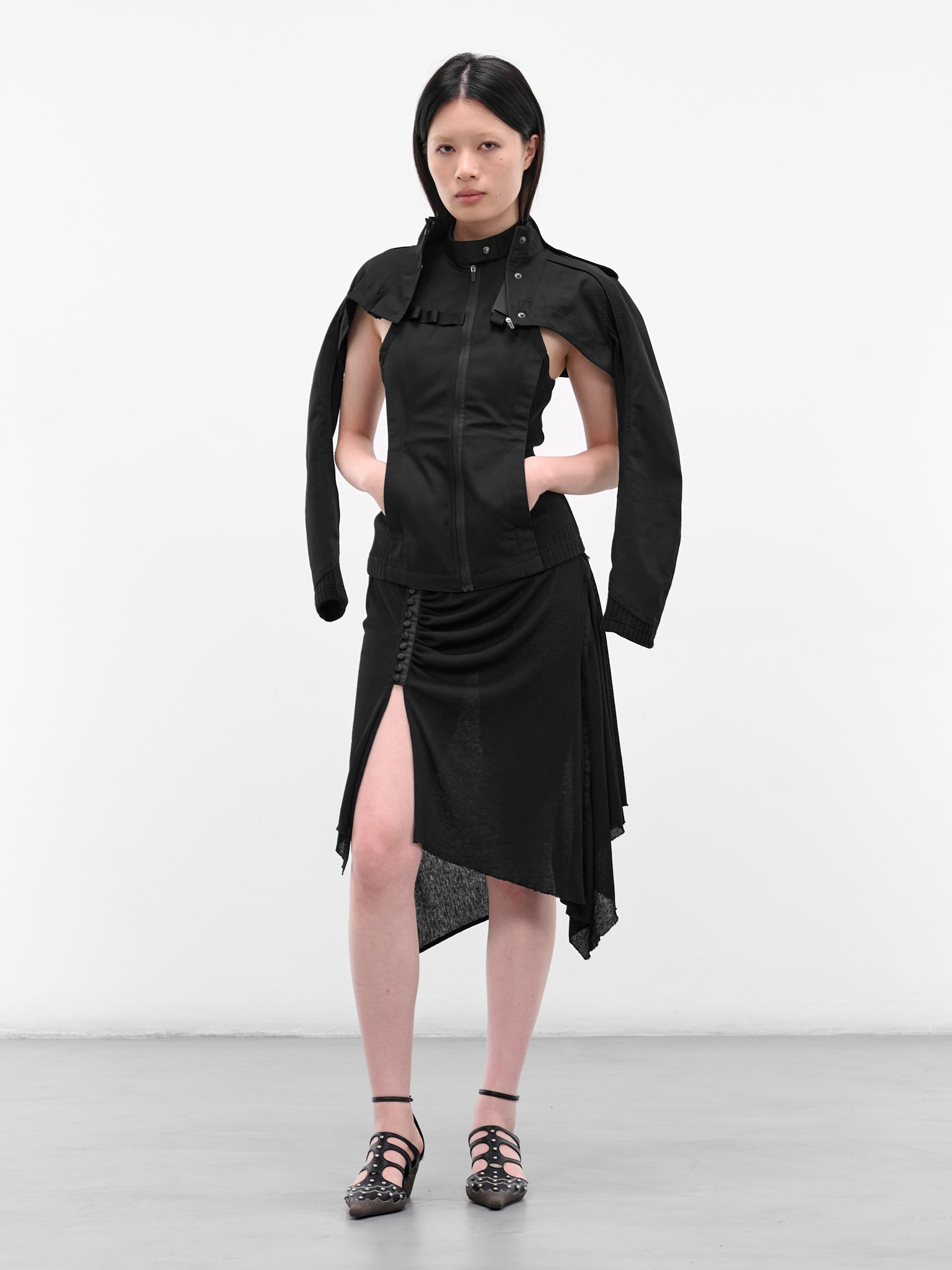 Black Double Layered Moto Jacket - 6