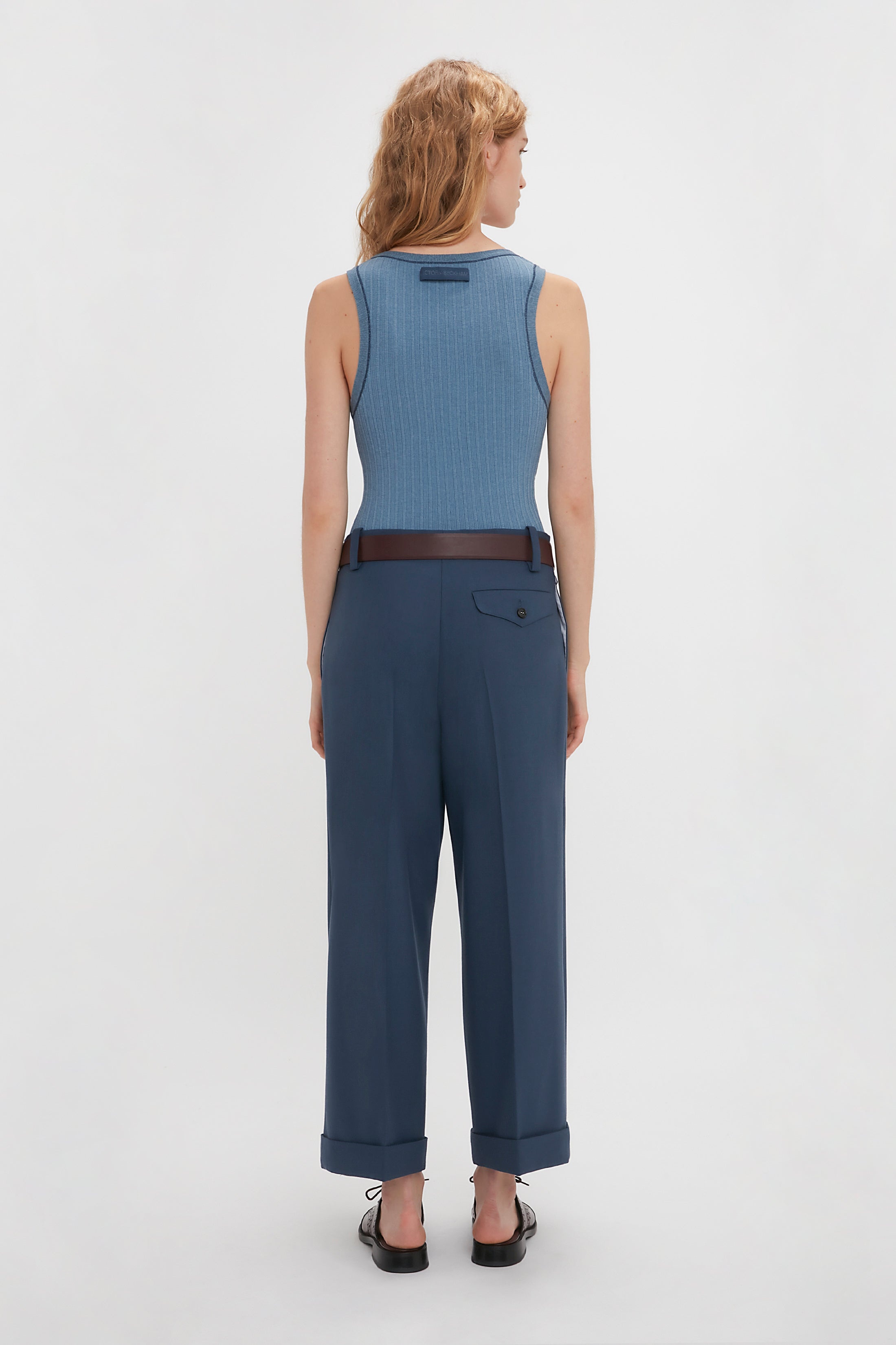 Fine Knit Micro Stripe Tank In Heritage Blue - 4