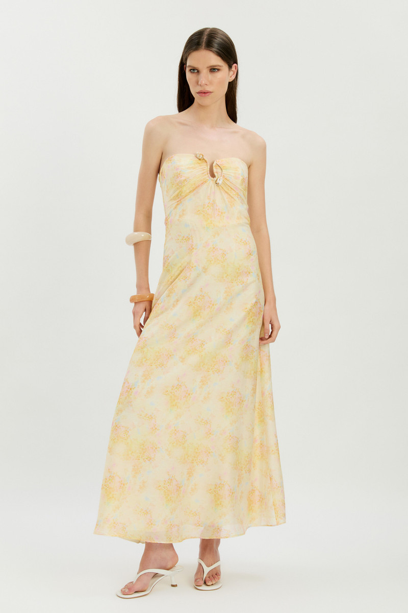 BARDOT Amina Strapless Maxi Dress In Yellow Floral outlook
