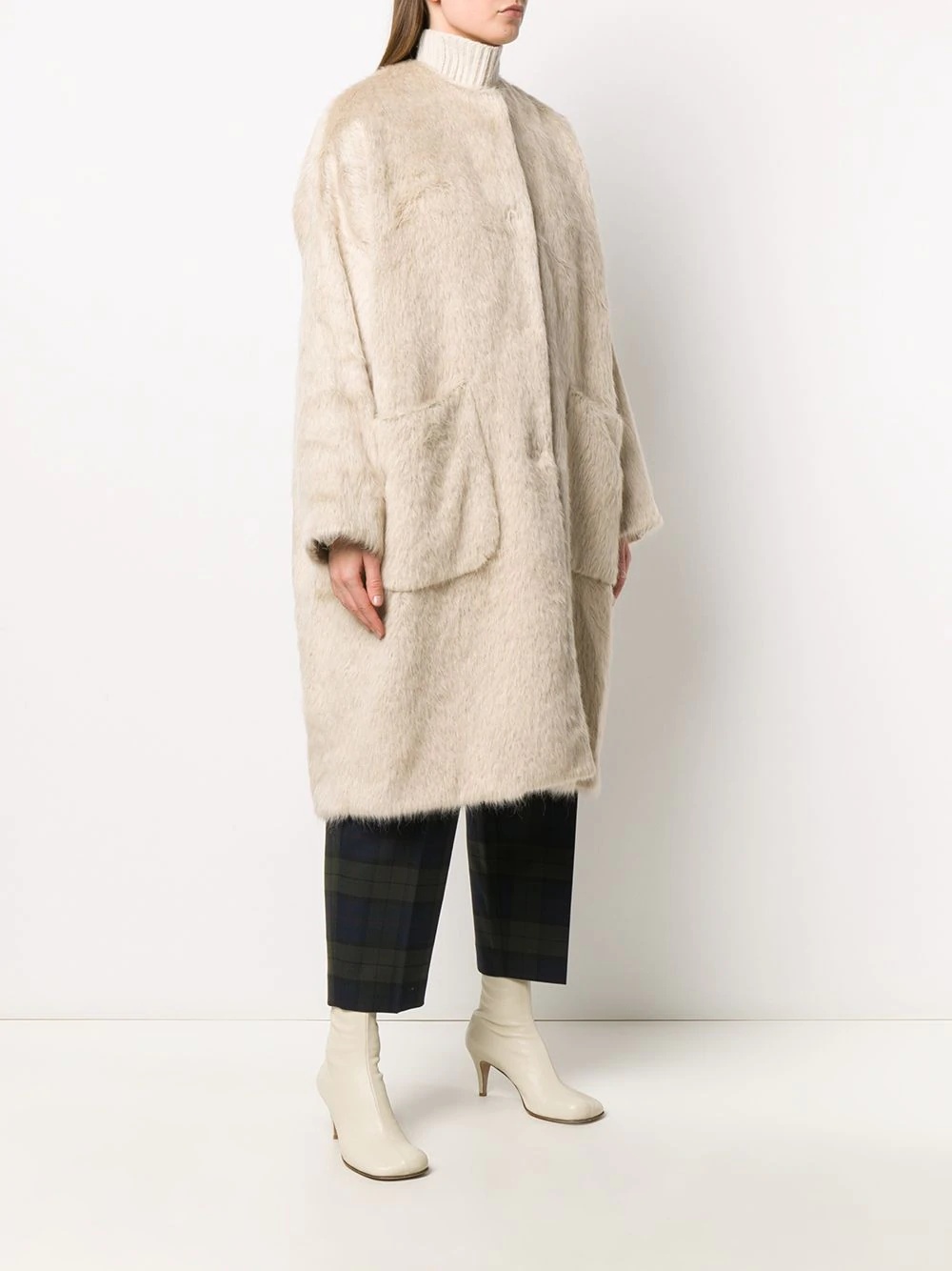 faux-fur mid-length coat - 3