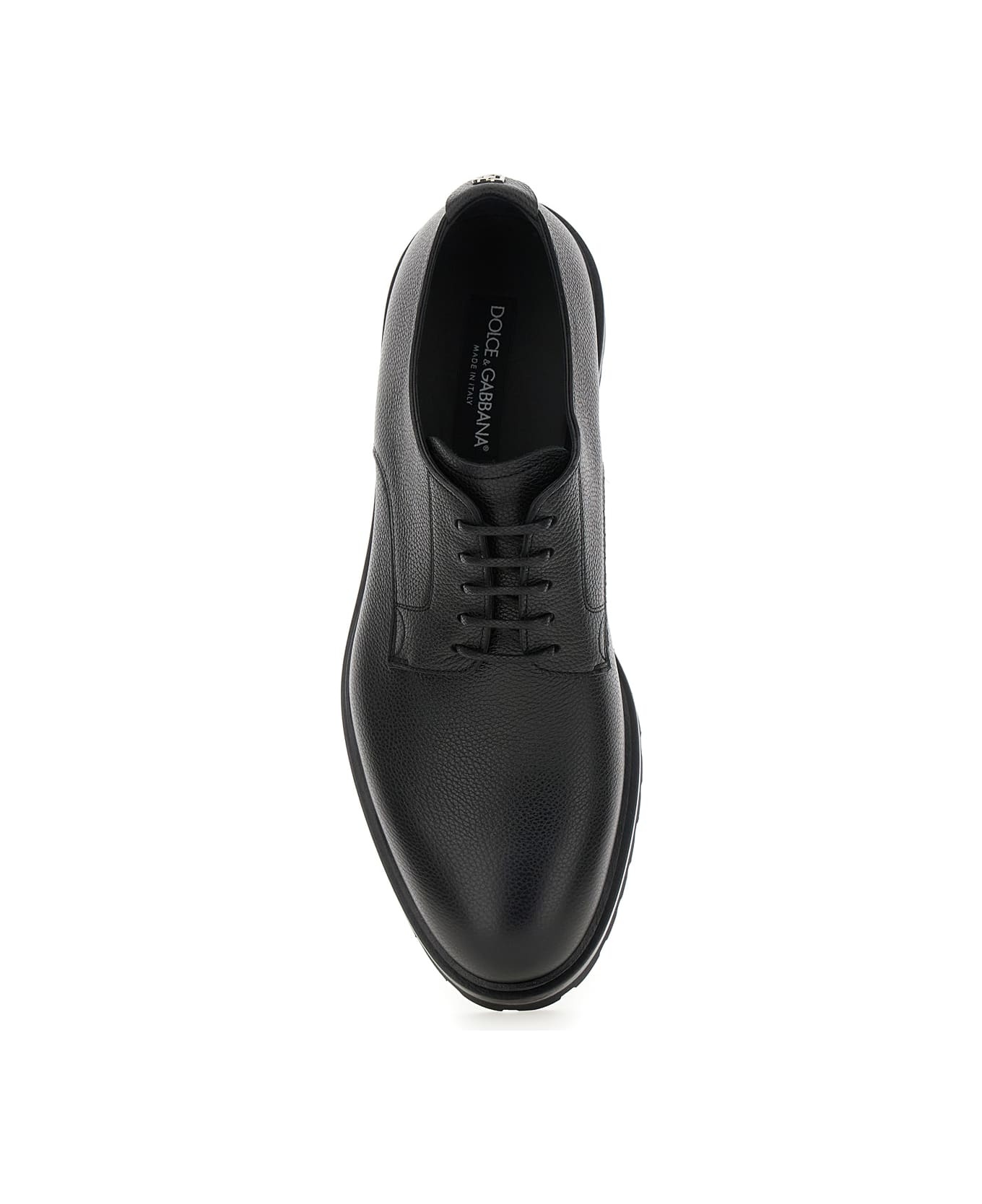 'altavilla' Black Derby Lace-up Shoes With Metal Dg Logo On Heel In Brushed Leather Man - 4