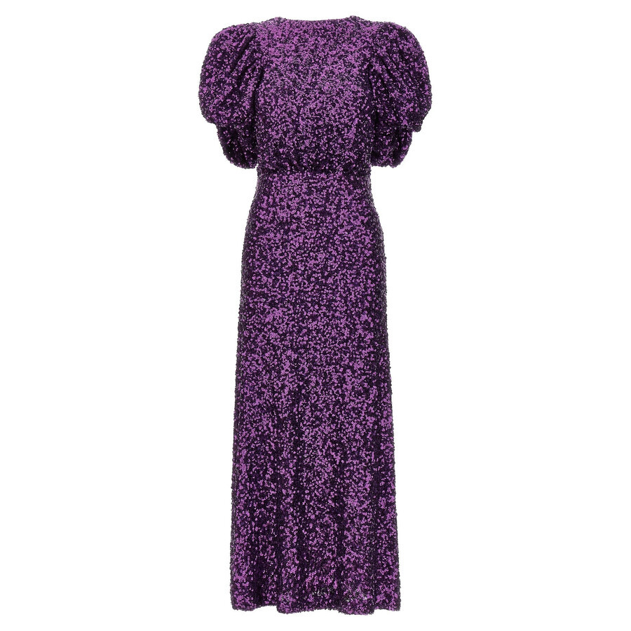 Rotate Ladies Purple Magic Sequins Puff Sleeve Dress - 5
