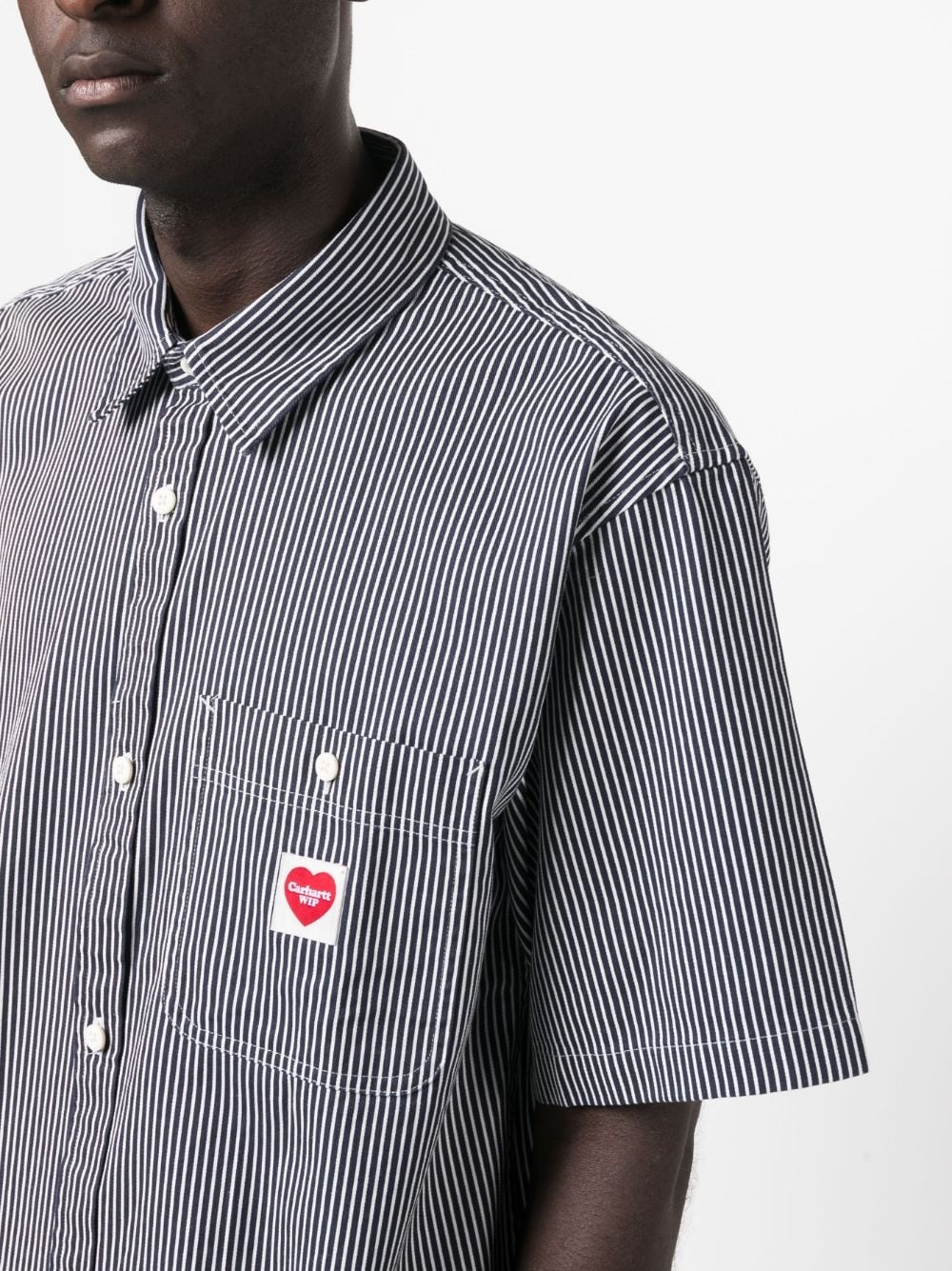 logo-patch striped cotton shirt - 5