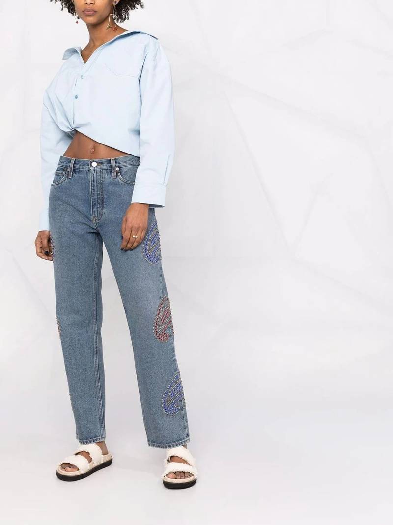 Etro rhinestone-embellished paisley jeans outlook