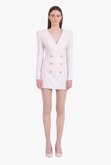 Pale pink and white sequined dress with Balmain monogram - 4