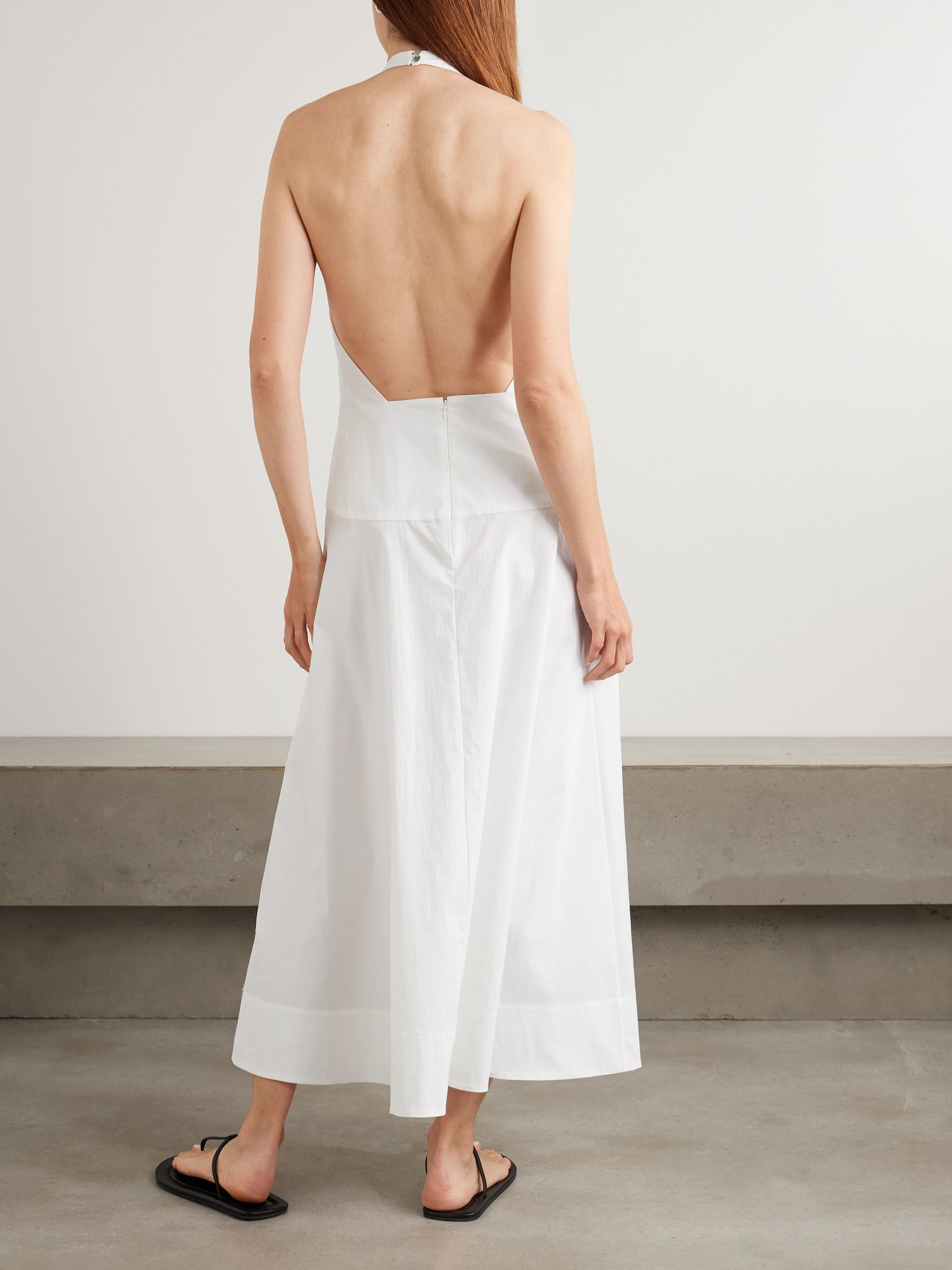 Crinkled cotton-blend poplin halterneck maxi dress White - 3
