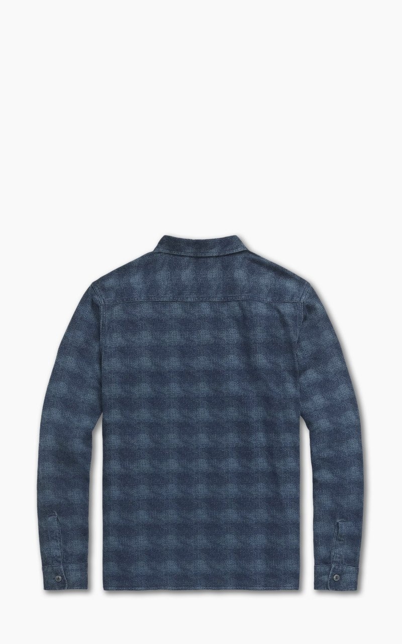 波*様 RRL plaid-print jersey popover shirt RRL Plaid-Print Jersey Popover Workshirt Navy/Blue | Cultizm