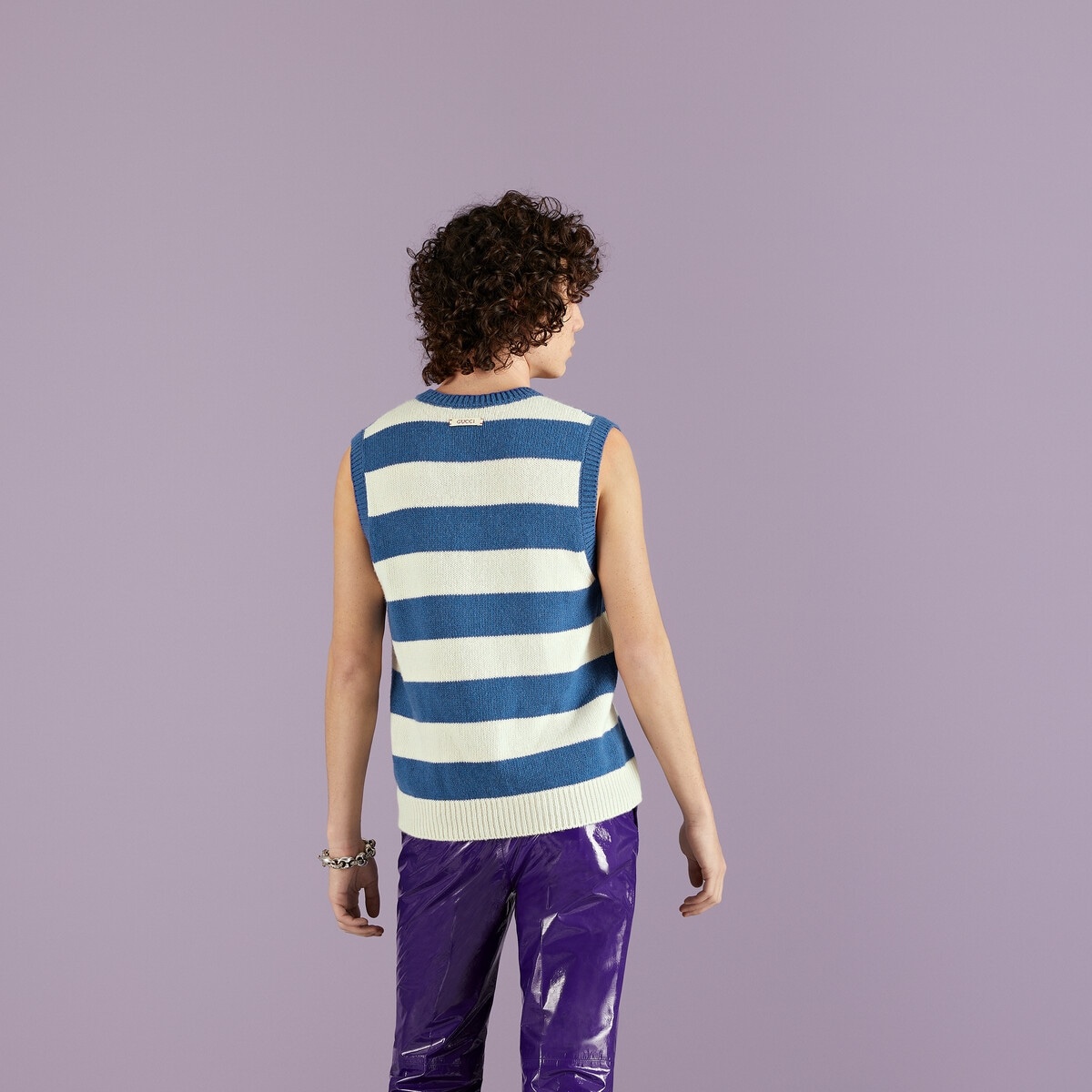 Striped wool cashmere knit vest - 6