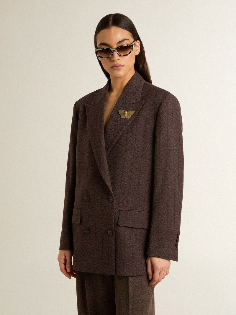 Golden Goose Women's double-breasted blazer in dark brown wool with thin stripe pattern outlook