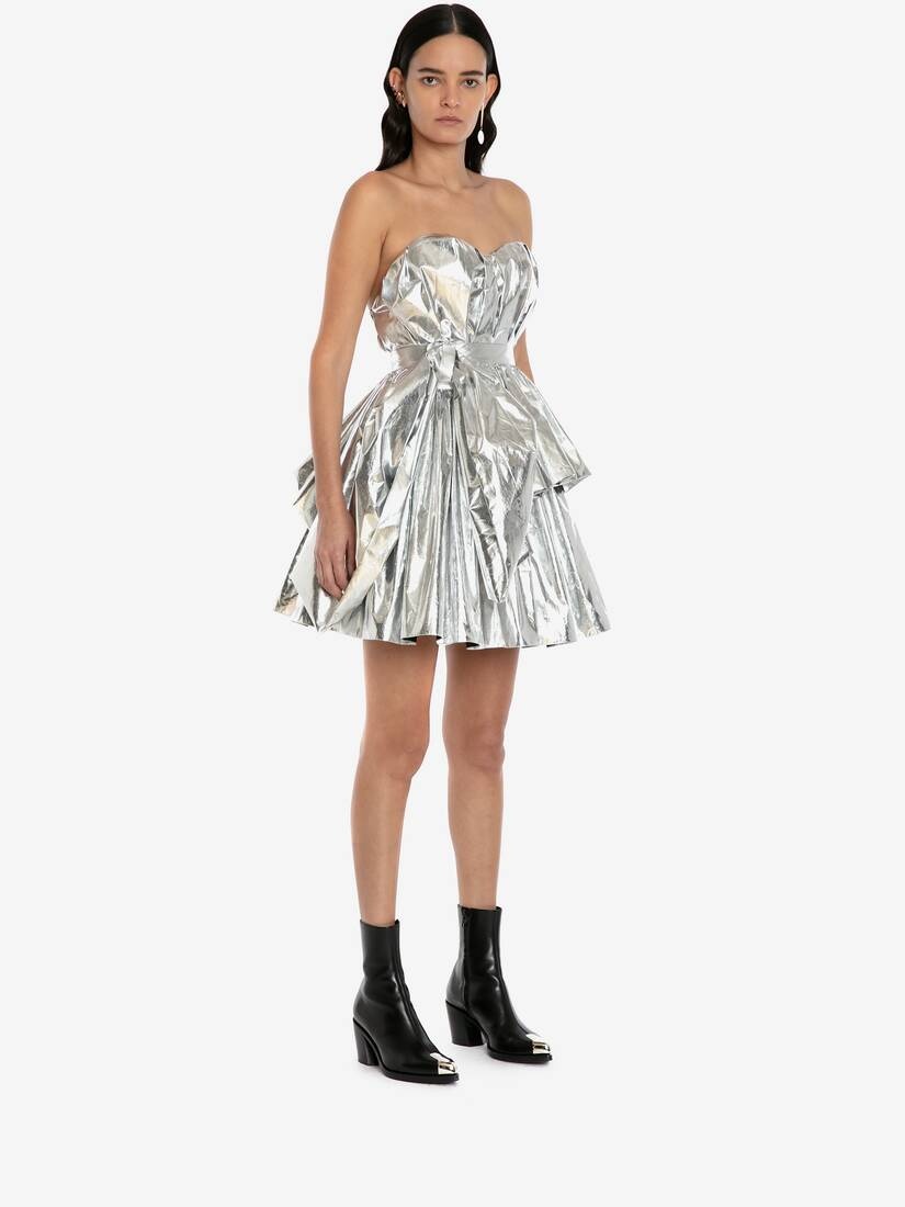 Gathered Mini Skirt in Silver - 3