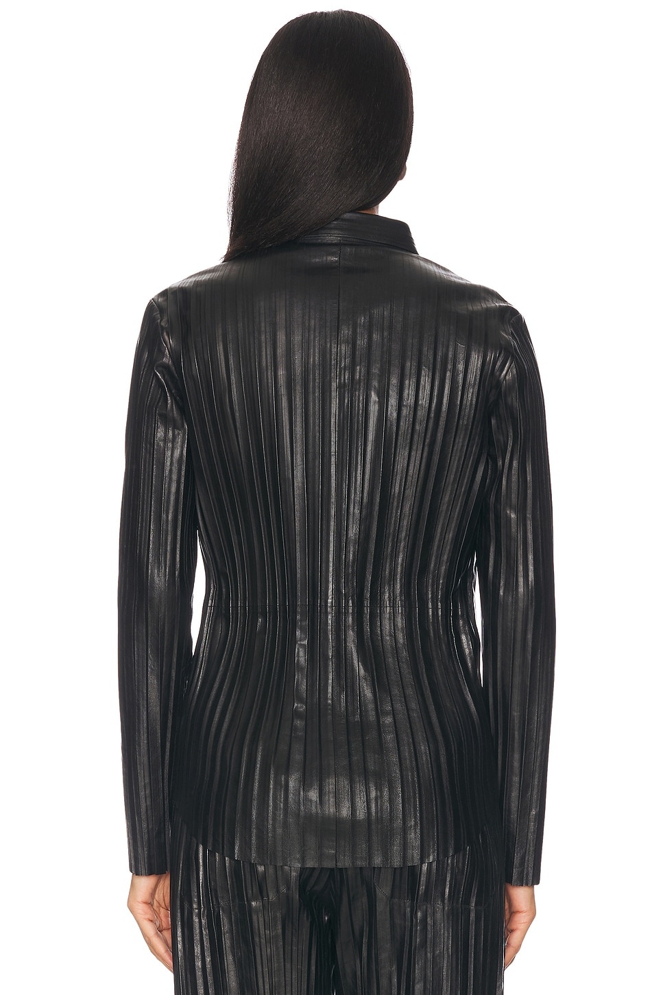 Pleated Leather Button Up Top - 3