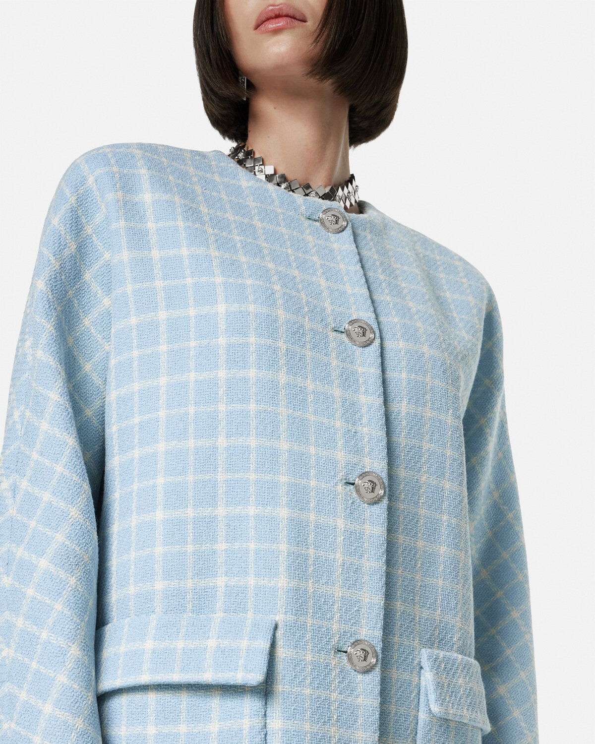 Contrasto Tweed Round Collar Coat - 3