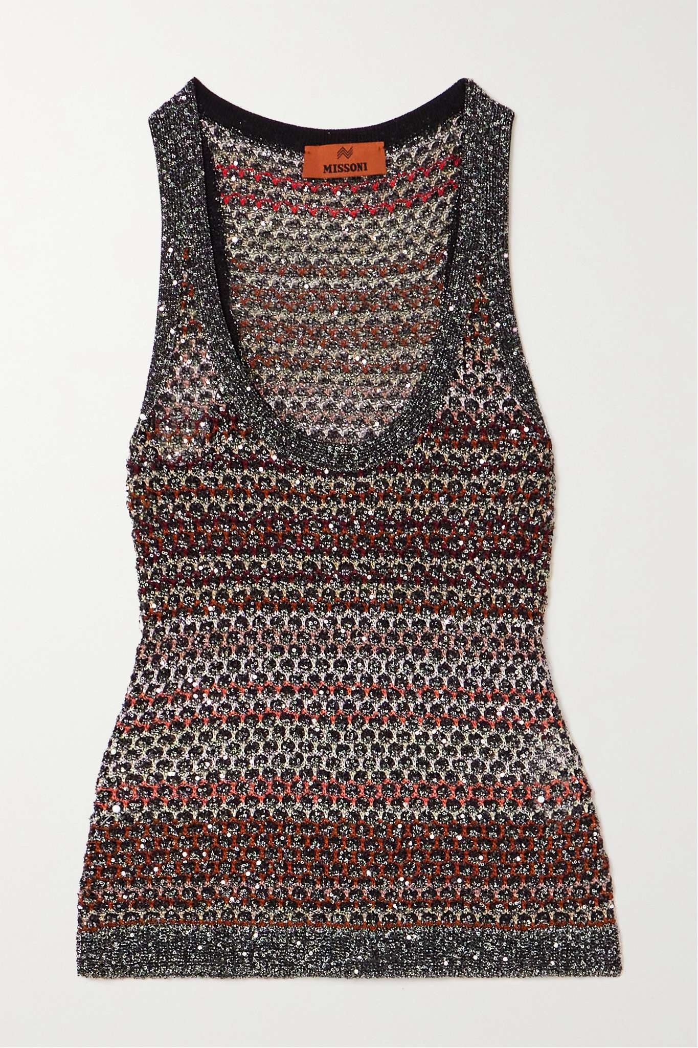 Striped sequined metallic crochet-knit tank - 1