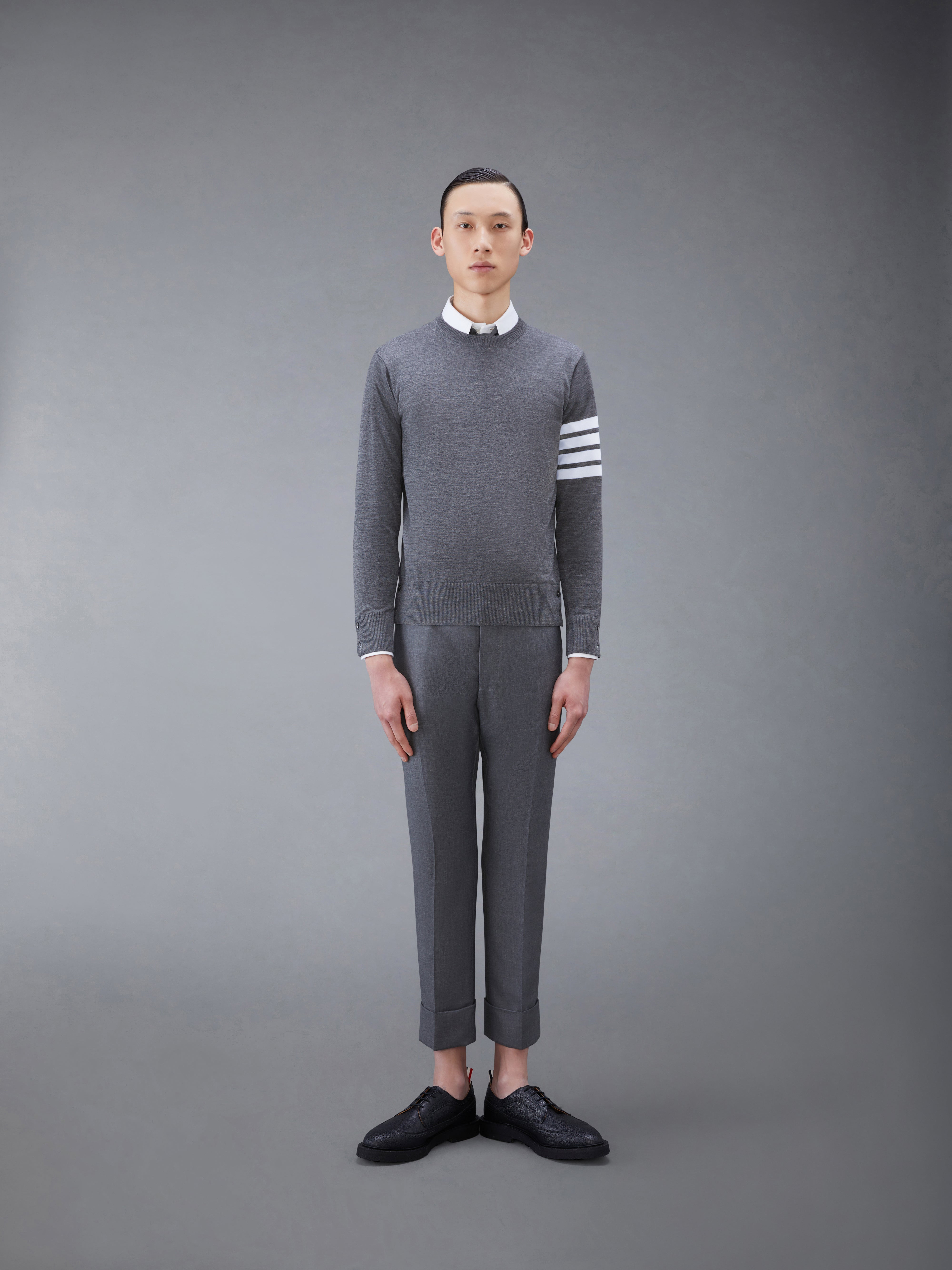 CLASSIC CREWNECK PULLOVER W/ 4 BAR SLEEVE IN FINE MERINO WOOL - 3