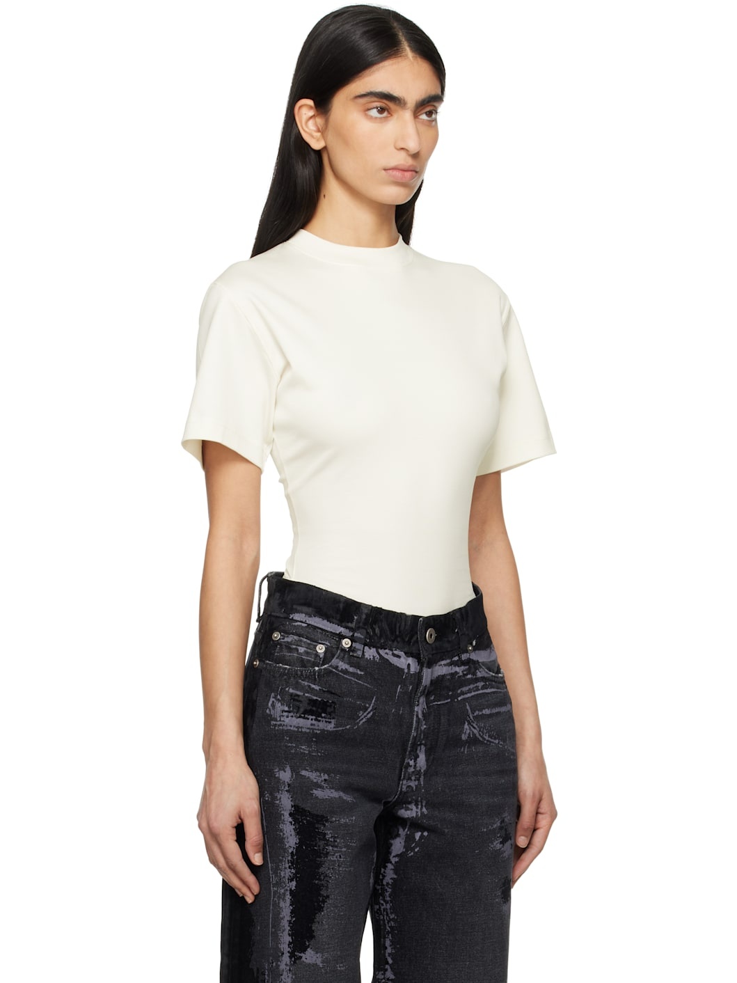 White Corset Open Back Jersey Bodysuit - 2