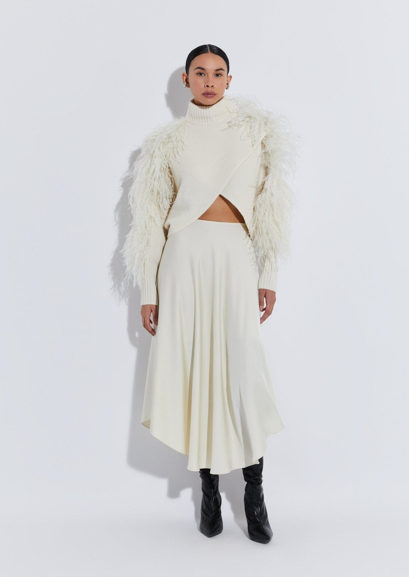 LAPOINTE Cashmere Crossover Sweater With Feathers outlook