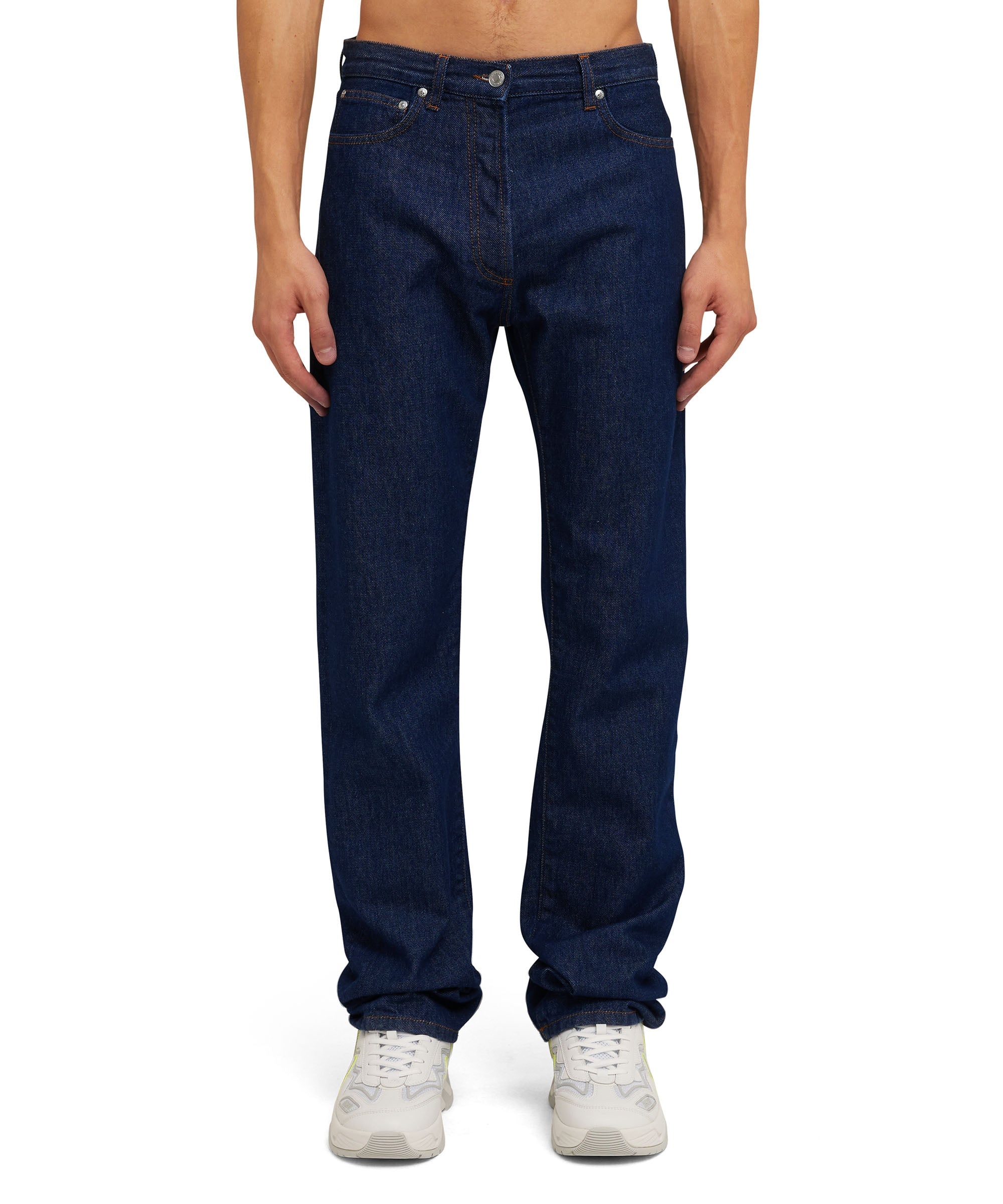 Solid color tailored jeans with straight legs - 1