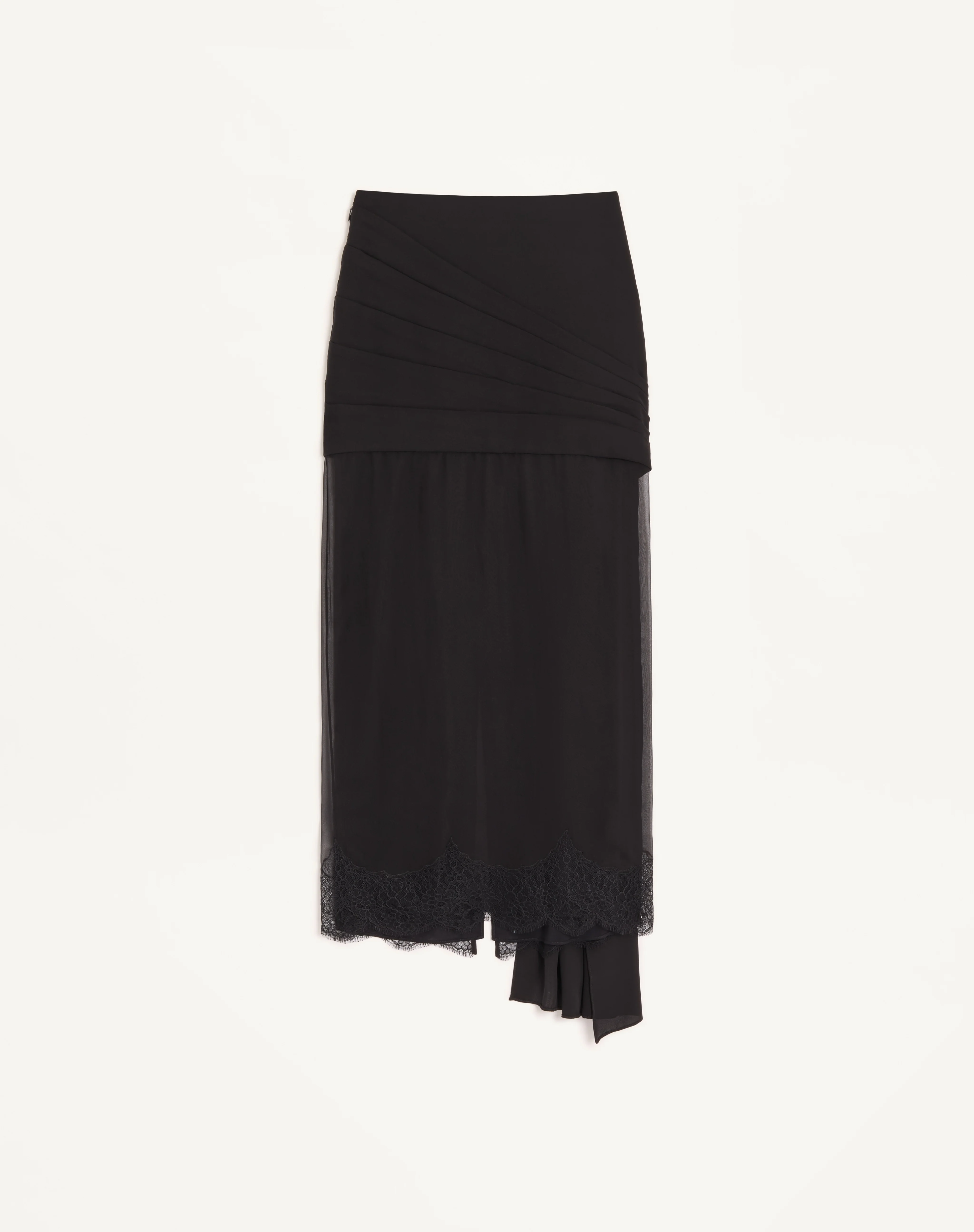 GEORGETTE MIDI SKIRT WITH LACE - 1
