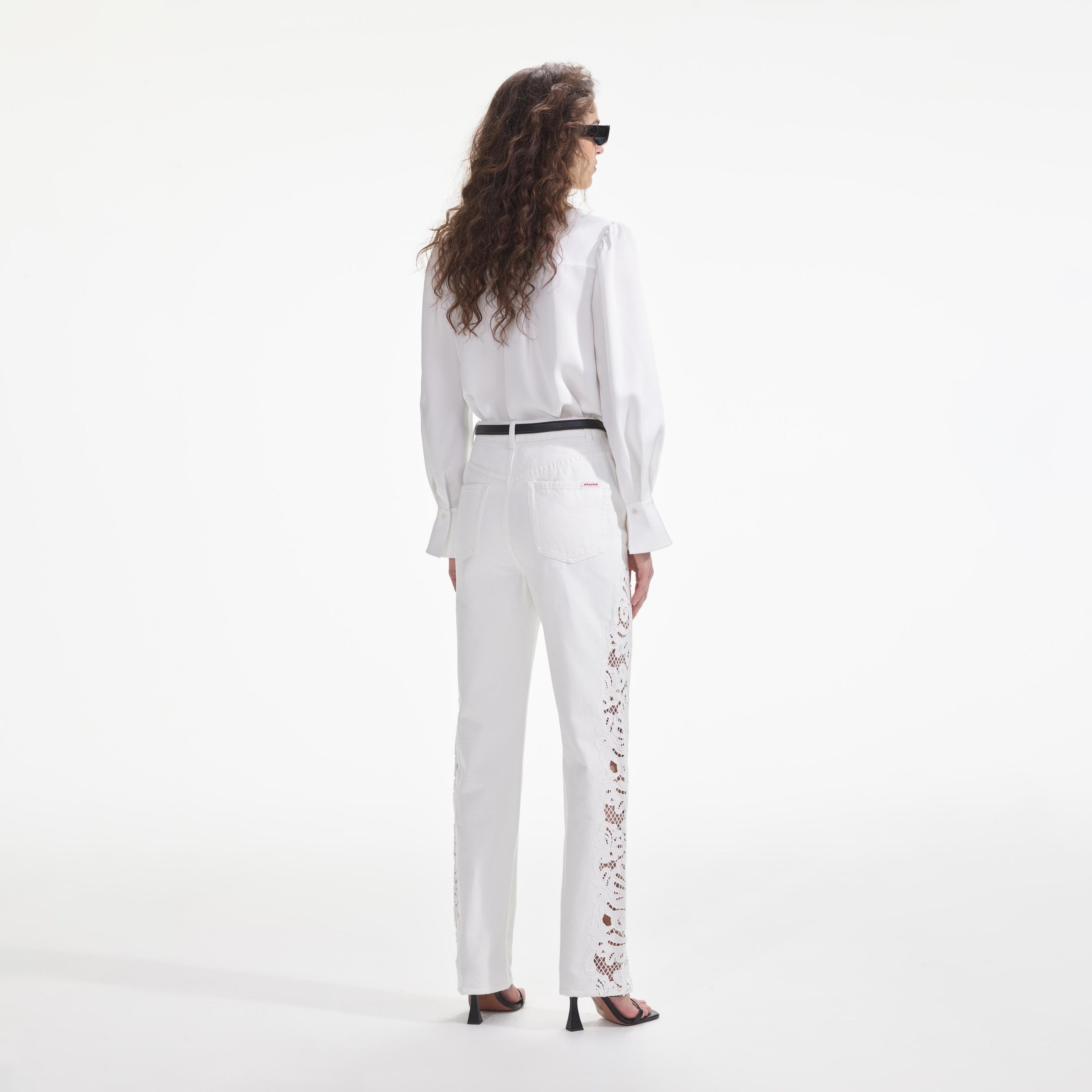 White Satin Embellished Bib Blouse - 3