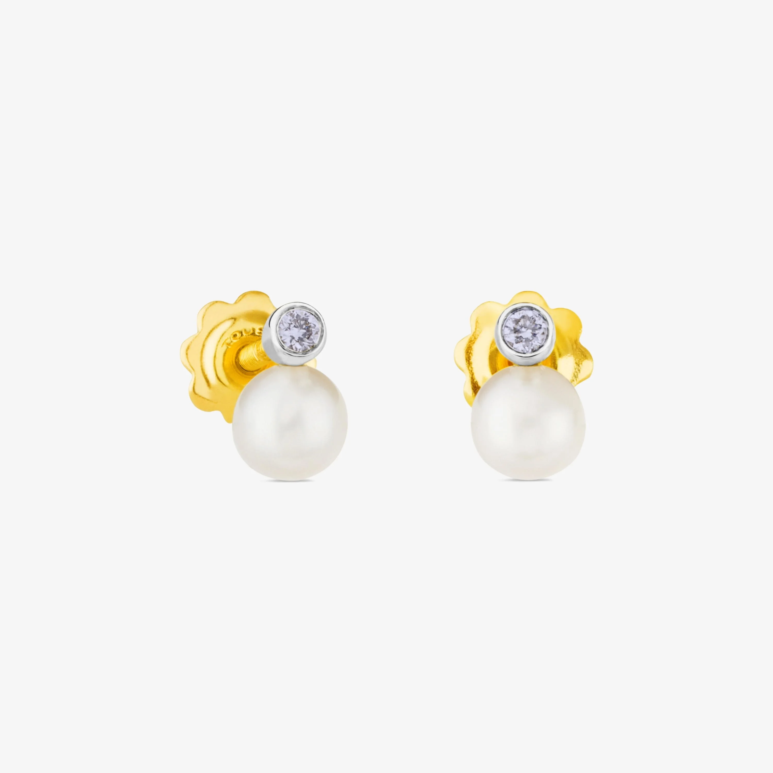 18K white gold Basics Earrings with diamonds and cultured pearls - 1