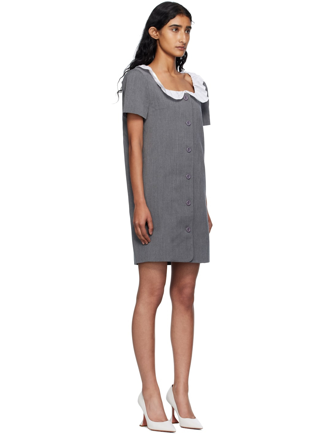 Gray Frilled Neck Minidress - 2