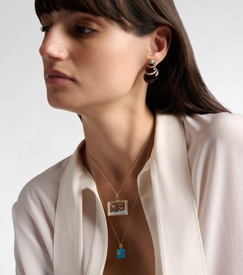 Yvonne Léon L'Acquarium 9kt gold pendant necklace with gemstones outlook