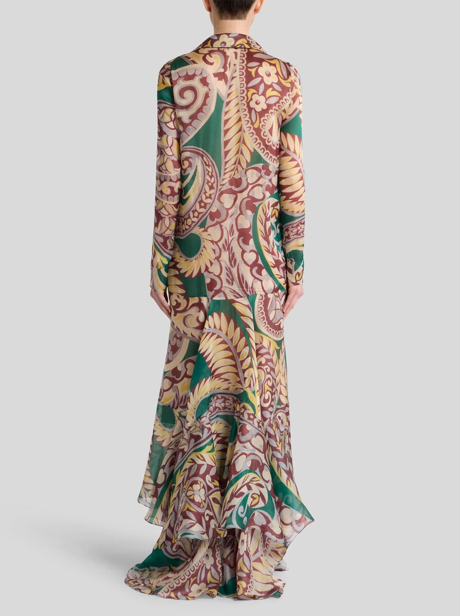 LONG SILK DRESS WITH FLORAL PAISLEY MOTIF - 4