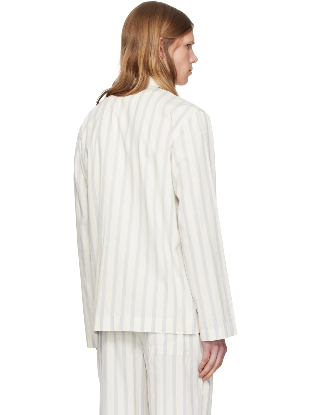 Off-White & Navy Poplin Long-Sleeved Pyjama Shirt - 3