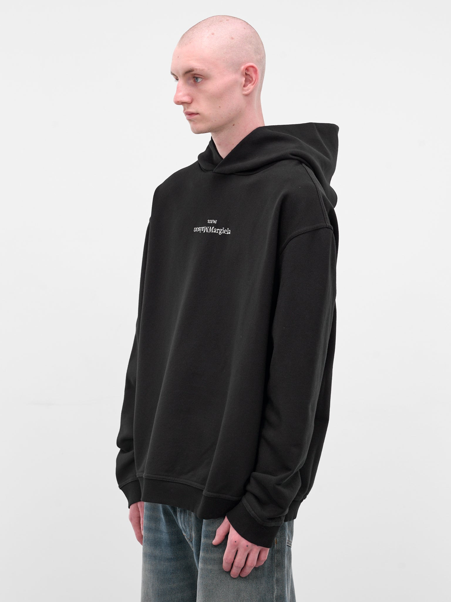 Black Reversed Logo Embroidery Hoodie - 2