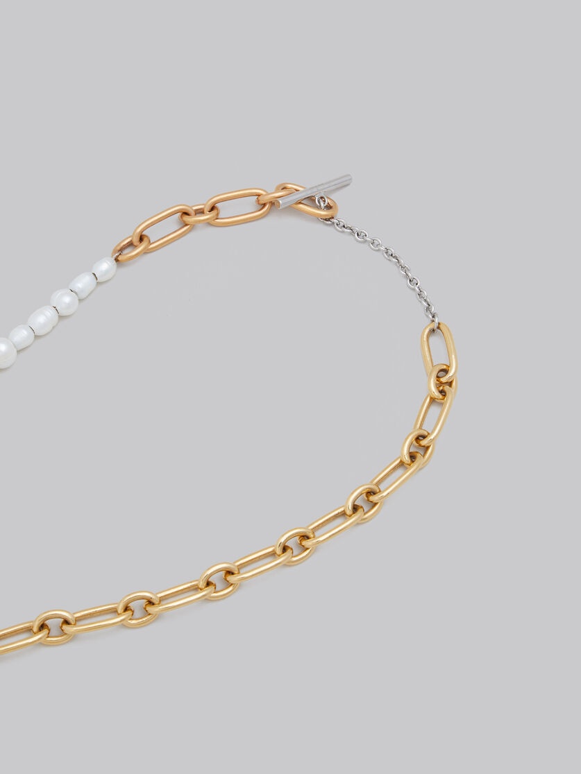 MIXED LINK CHAIN NECKLACE WITH PEARLS AND RINGS - 4