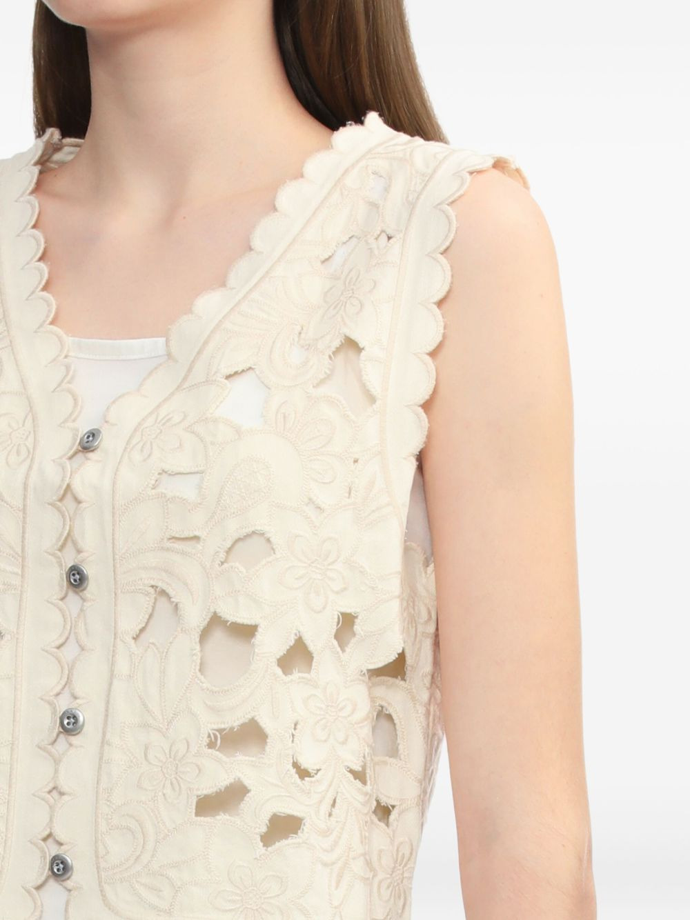 floral-embroidered vest - 5