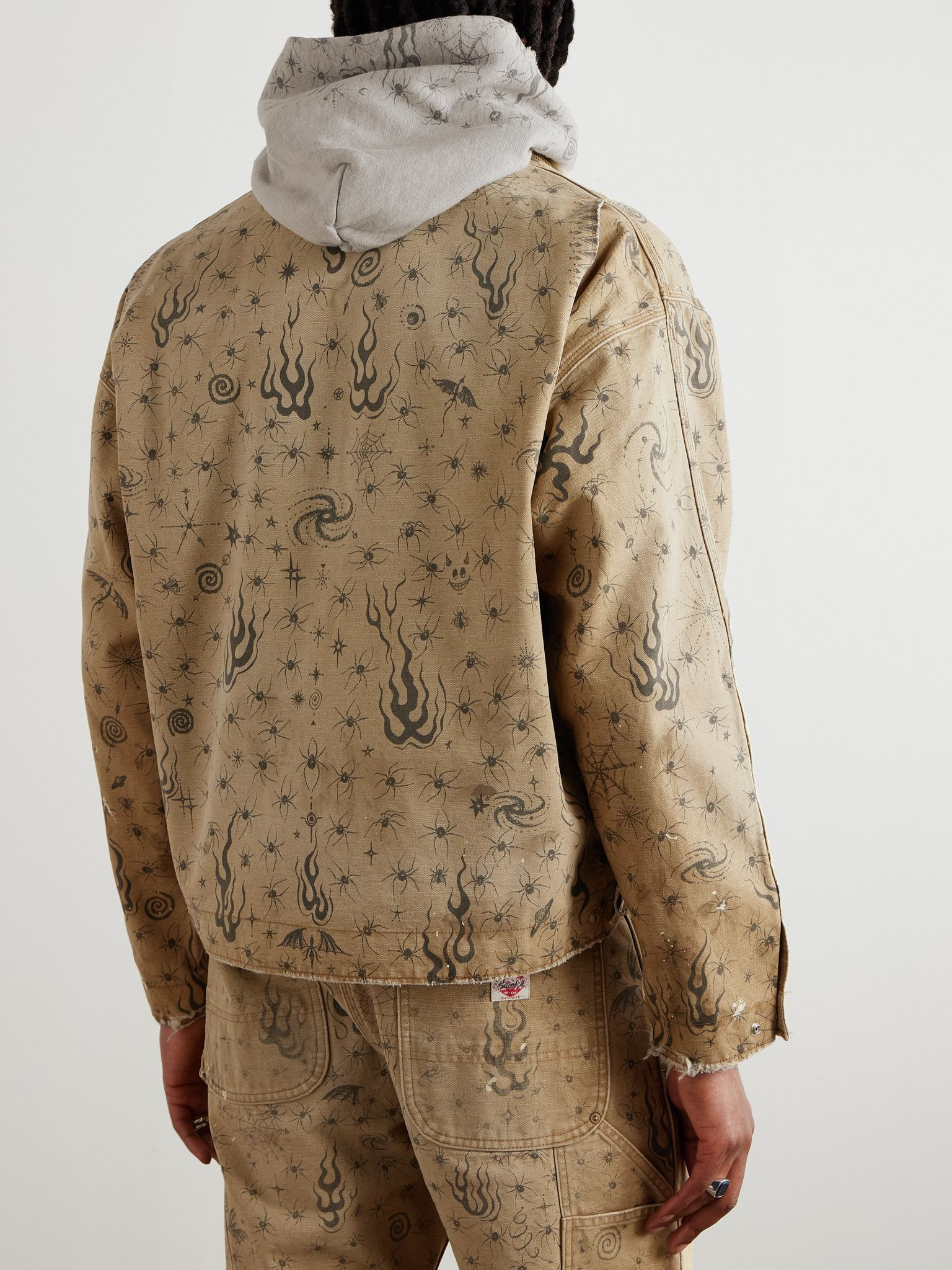 + Dr. Woo Corduroy-Trimmed Distressed Printed Cotton-Canvas Jacket Beige - 3