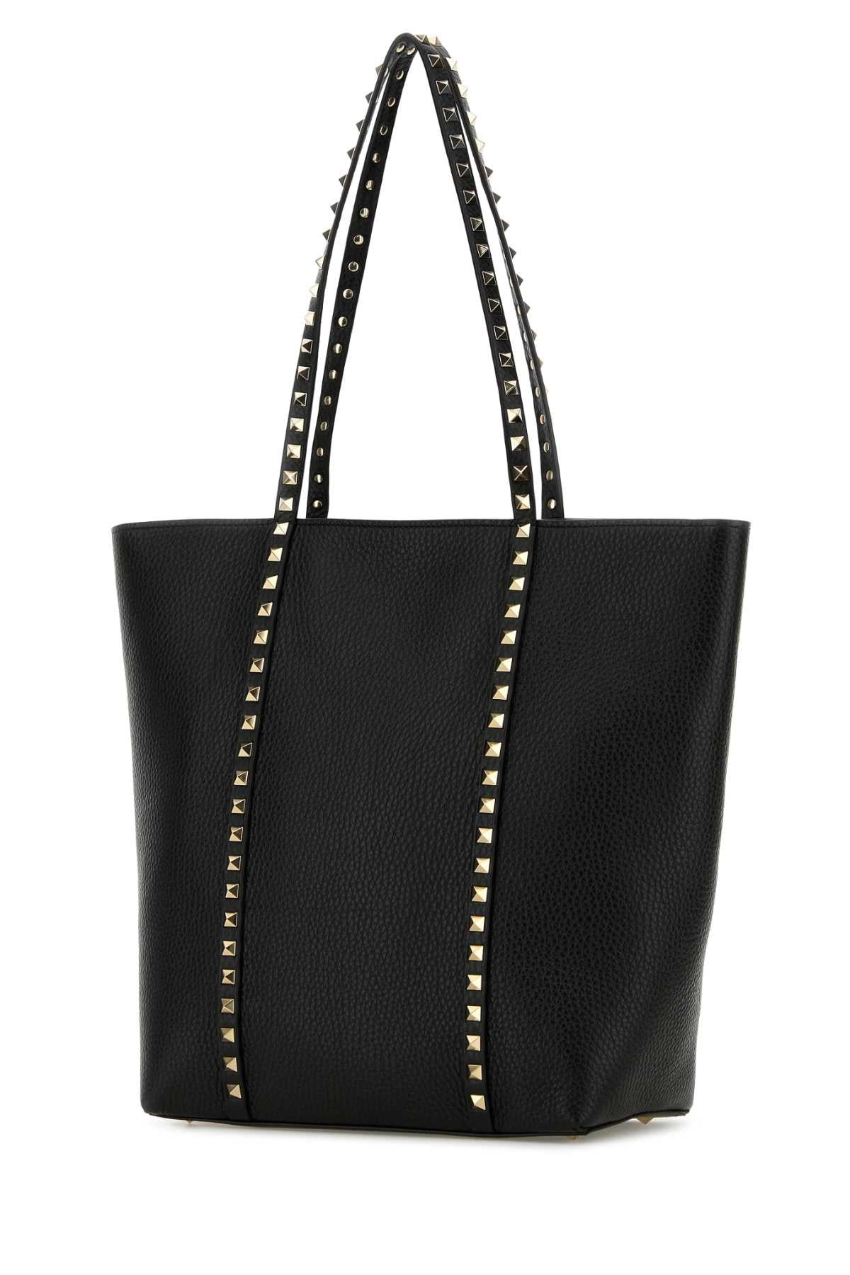 Valentino Garavani Women Black Leather Rockstud Shopping Bag - 2