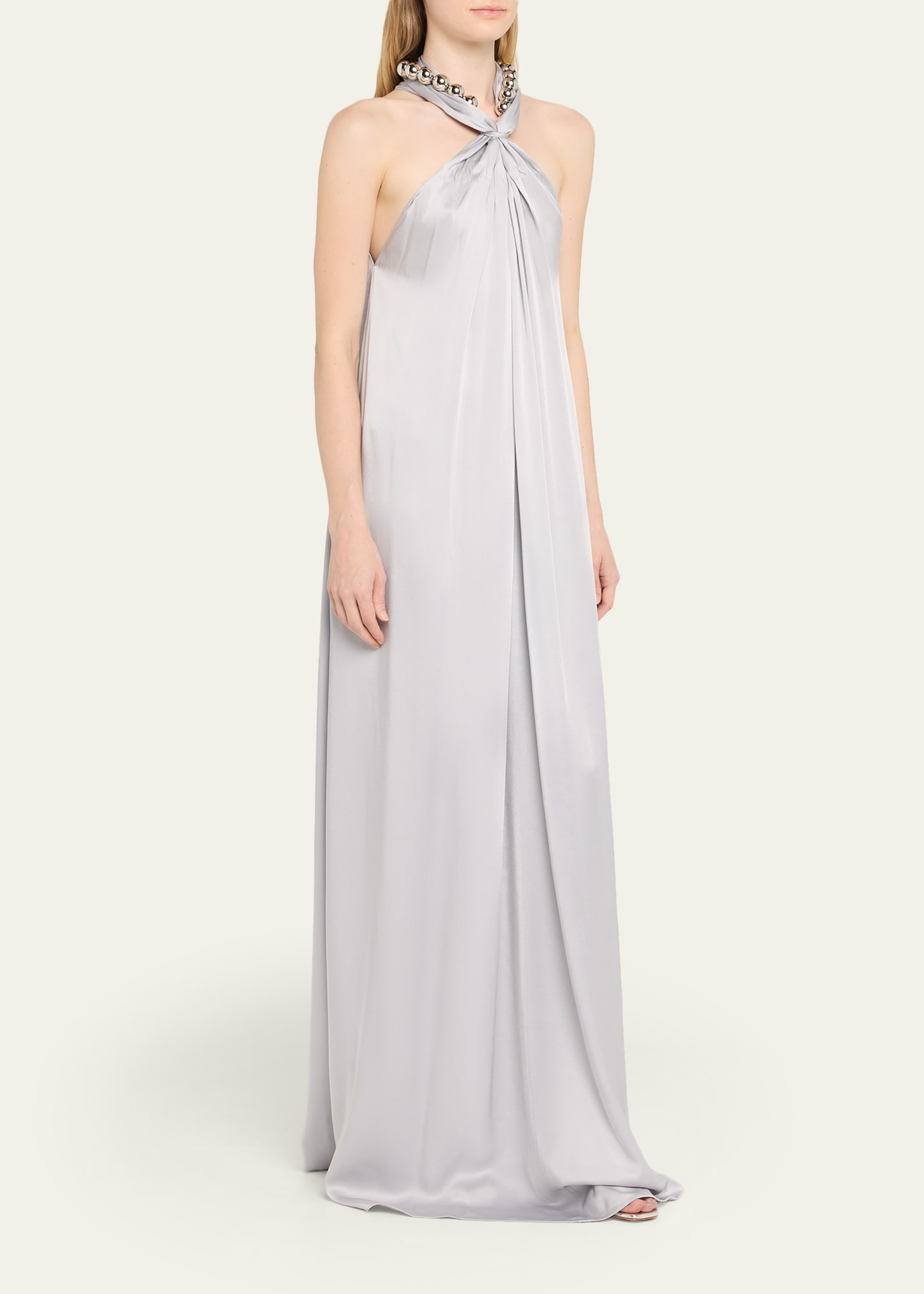 Ball-Collar Satin Halter Gown - 4