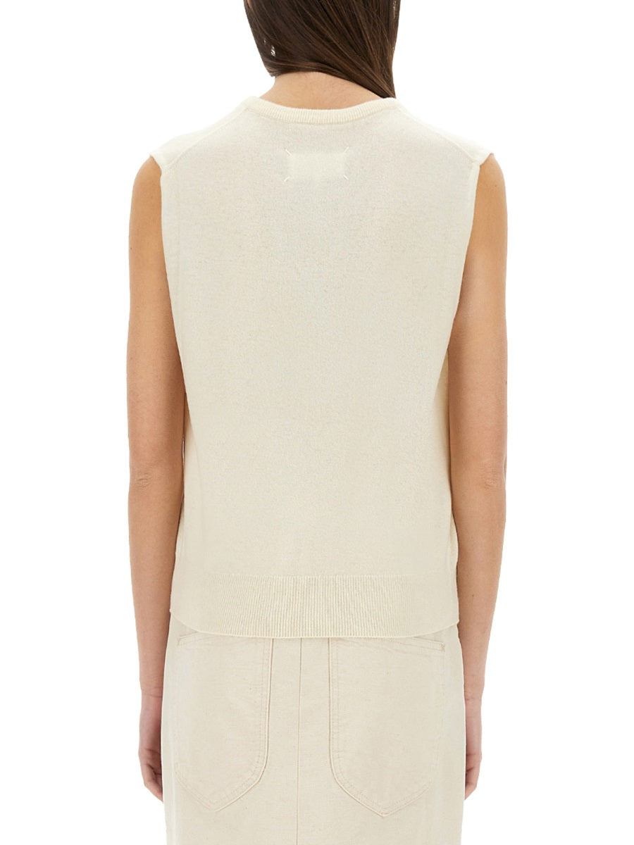 Maison Margiela Women V-Neck Wool Vest - 3