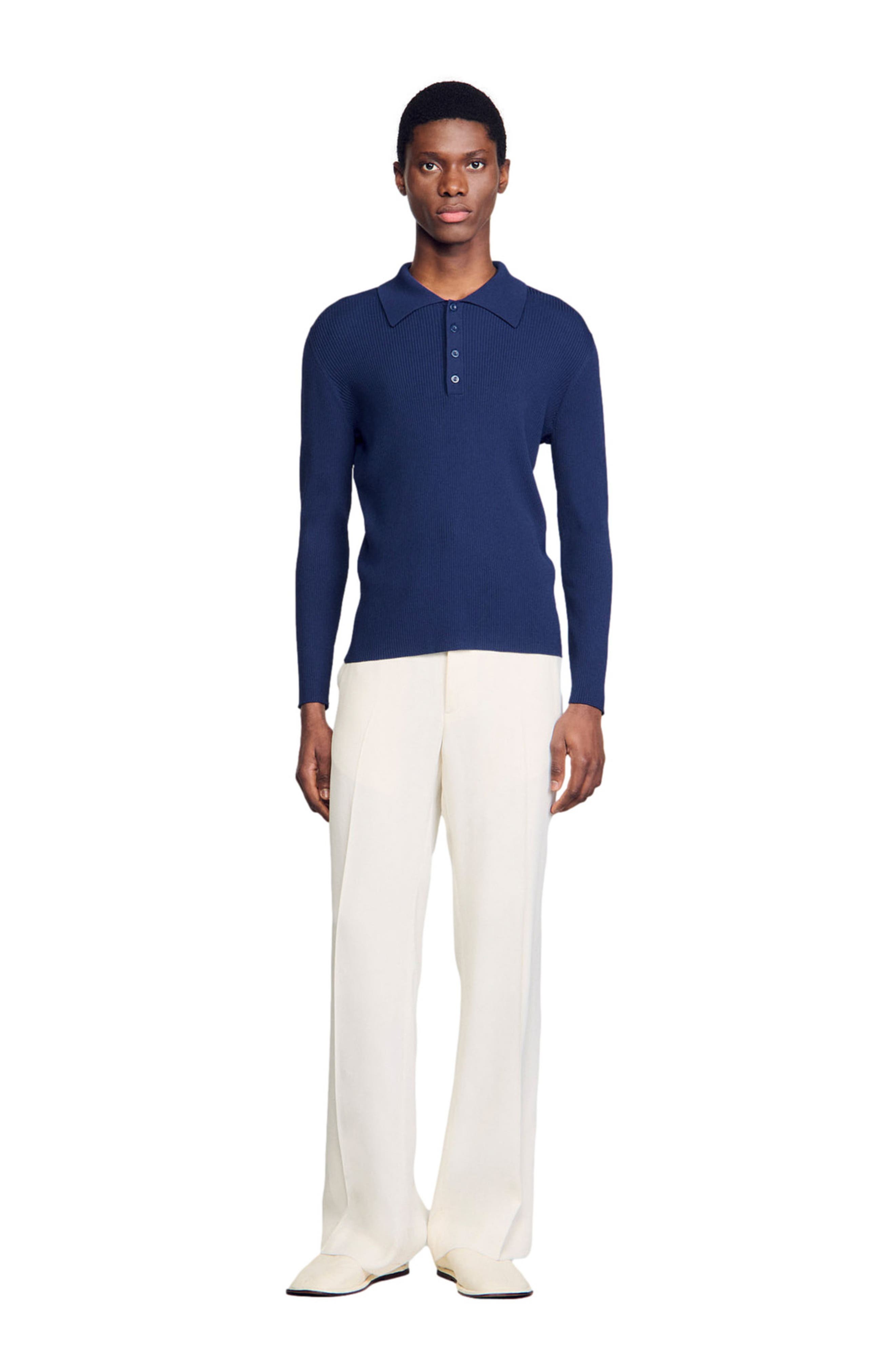 SANDRO Rib knit polo shirt in Royal Blue at Nordstrom - 3