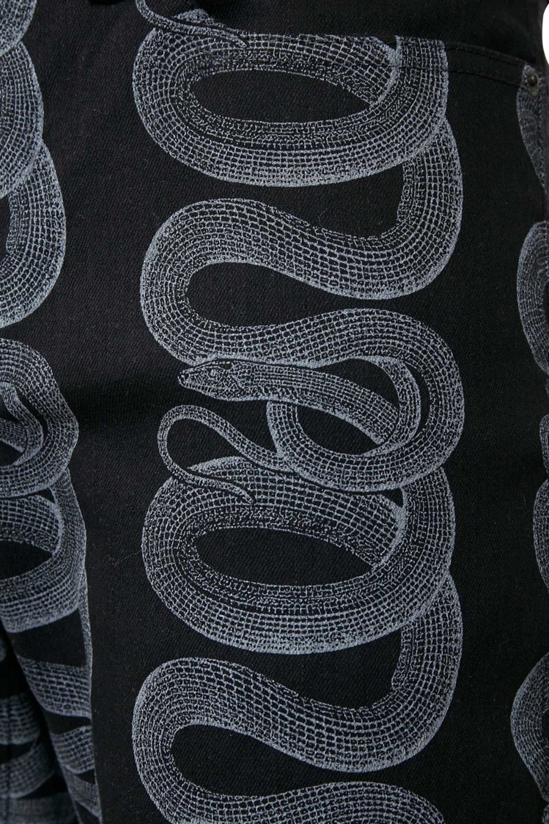 SNAKE LOOP PATTERN SLIM DENIM PANTS / BLK - 4